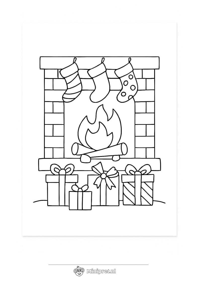 Haard met Kerstsokken kleurplaat