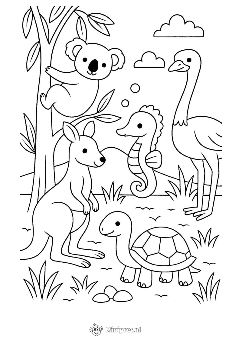 Kangoeroe en Koala kleurplaat — gratis kleurplaat printen