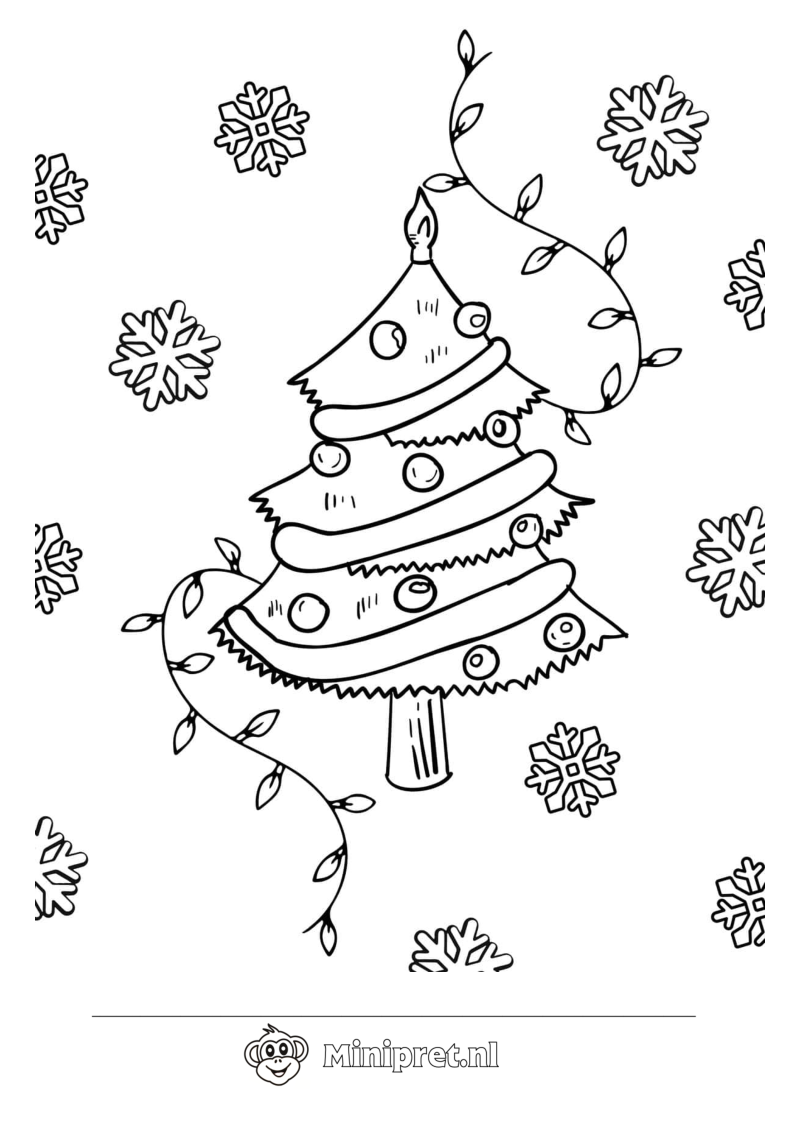 Kerstboom met Sneeuwvlokken kleurplaat — gratis kleurplaat