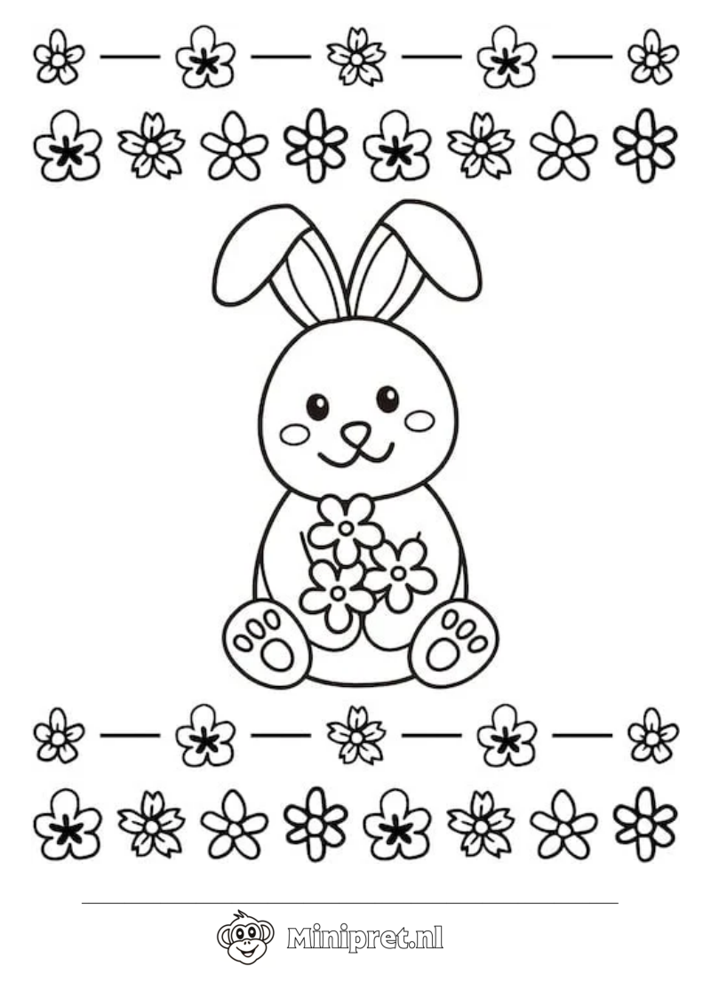 Paashaas met Bloemen kleurplaat — gratis kleurplaat