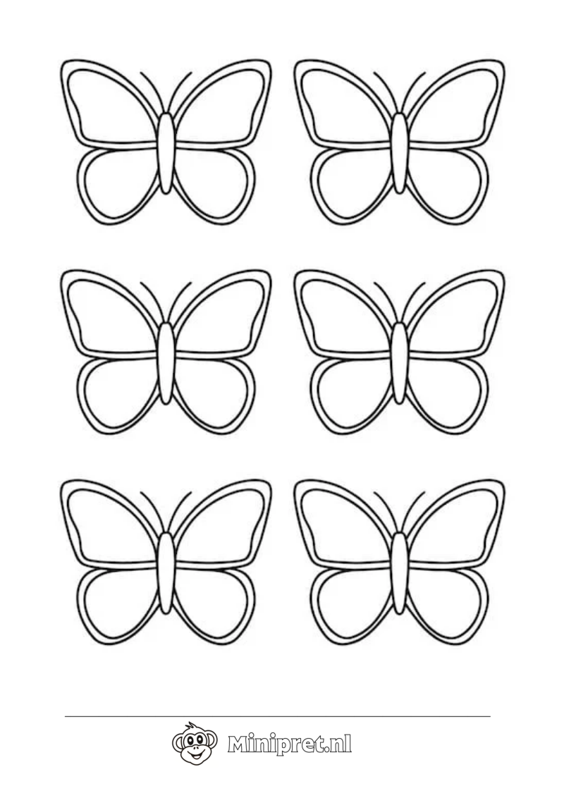 Zes Vlinders kleurplaat — gratis kleurplaat printen