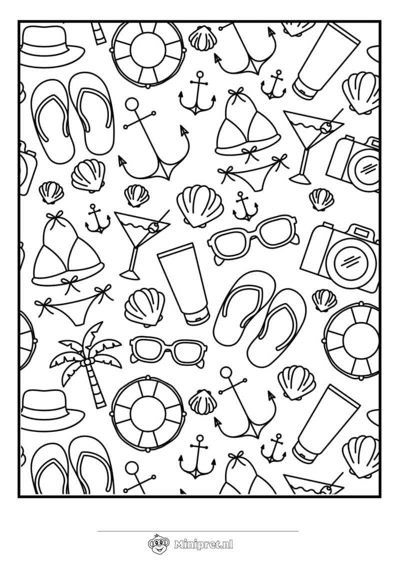 Zomerstrand kleurplaat — gratis kleurplaat printen
