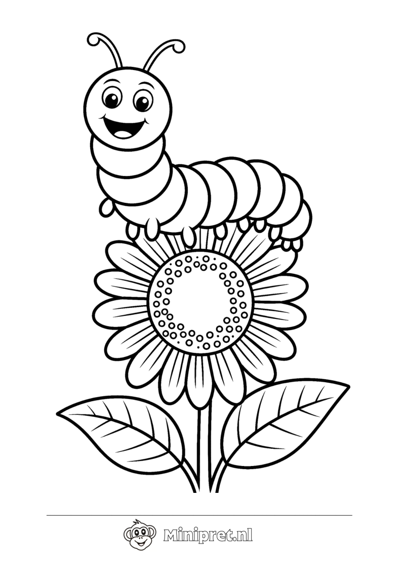 Zonnebloem met Rups kleurplaat — gratis kleurplaat