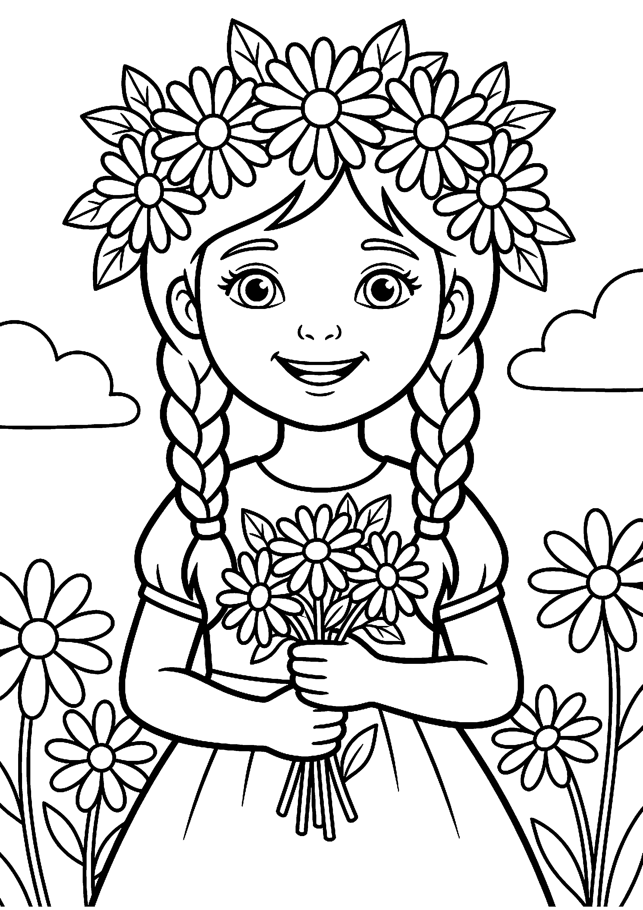 Meisje met bloemenkrans kleurplaat — gratis kleurplaat printen