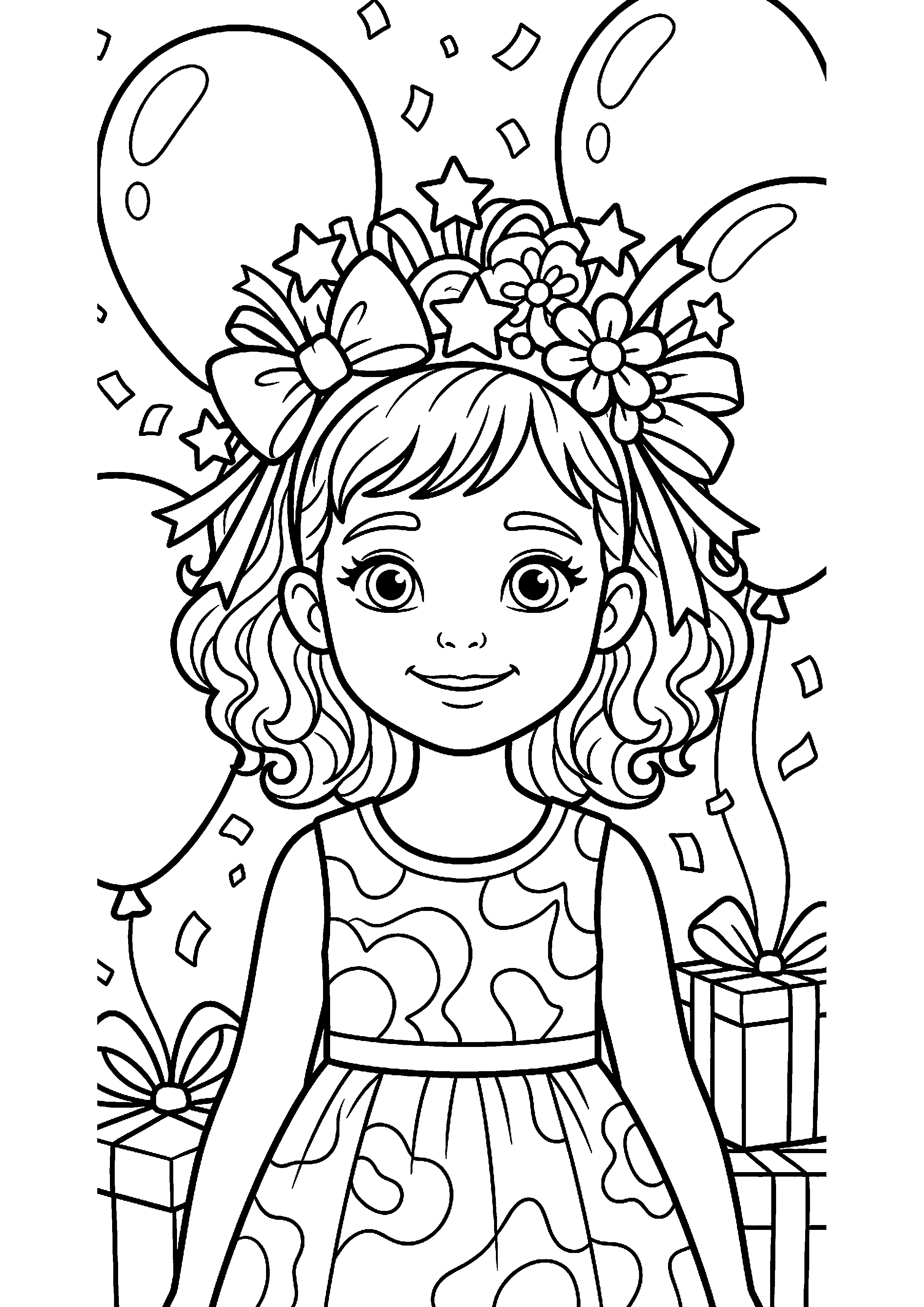 Meisje met feestelijke haarband kleurplaat — gratis kleurplaat printen