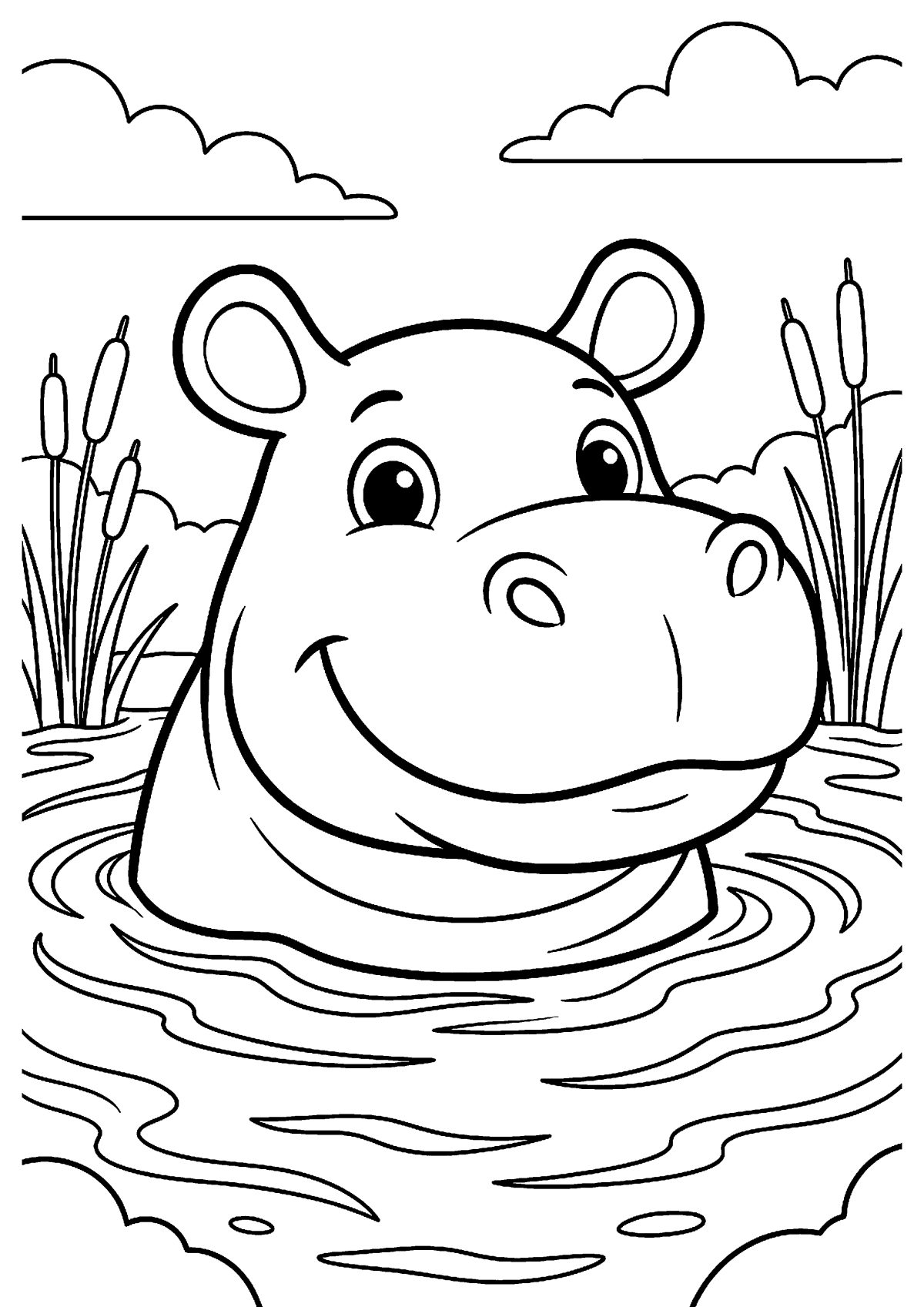 Nijlpaard in water kleurplaat — gratis kleurplaat