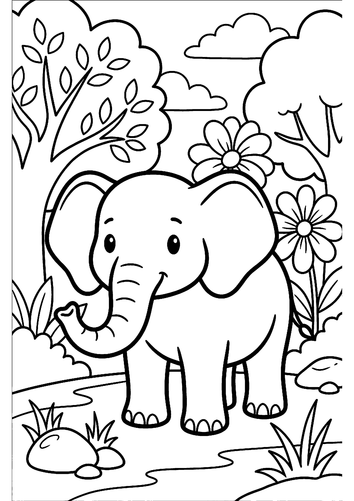 Olifant in natuur kleurplaat — gratis kleurplaat printen