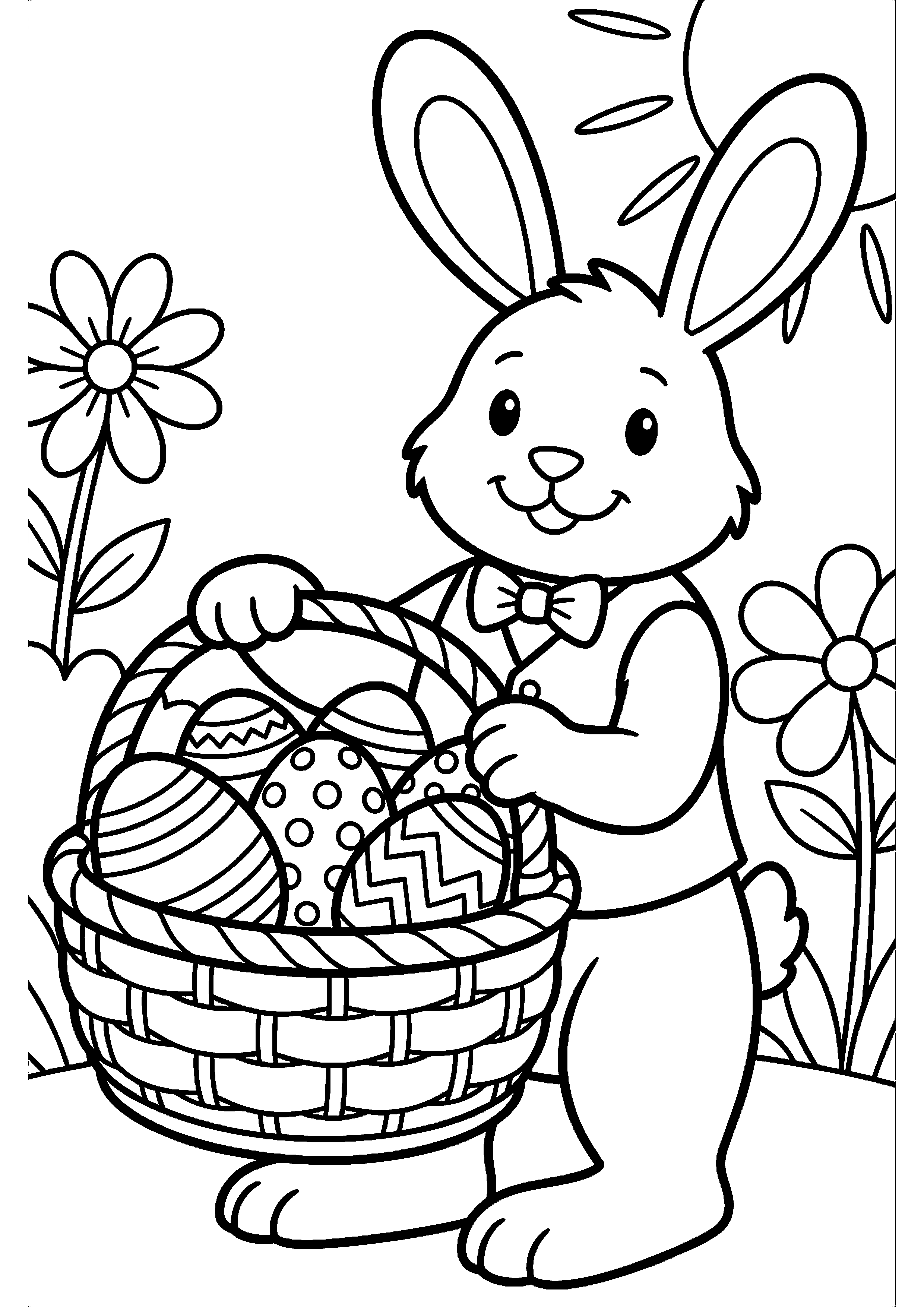 Paashaas met Mand vol Paaseieren Kleurplaat — gratis kleurplaat printen