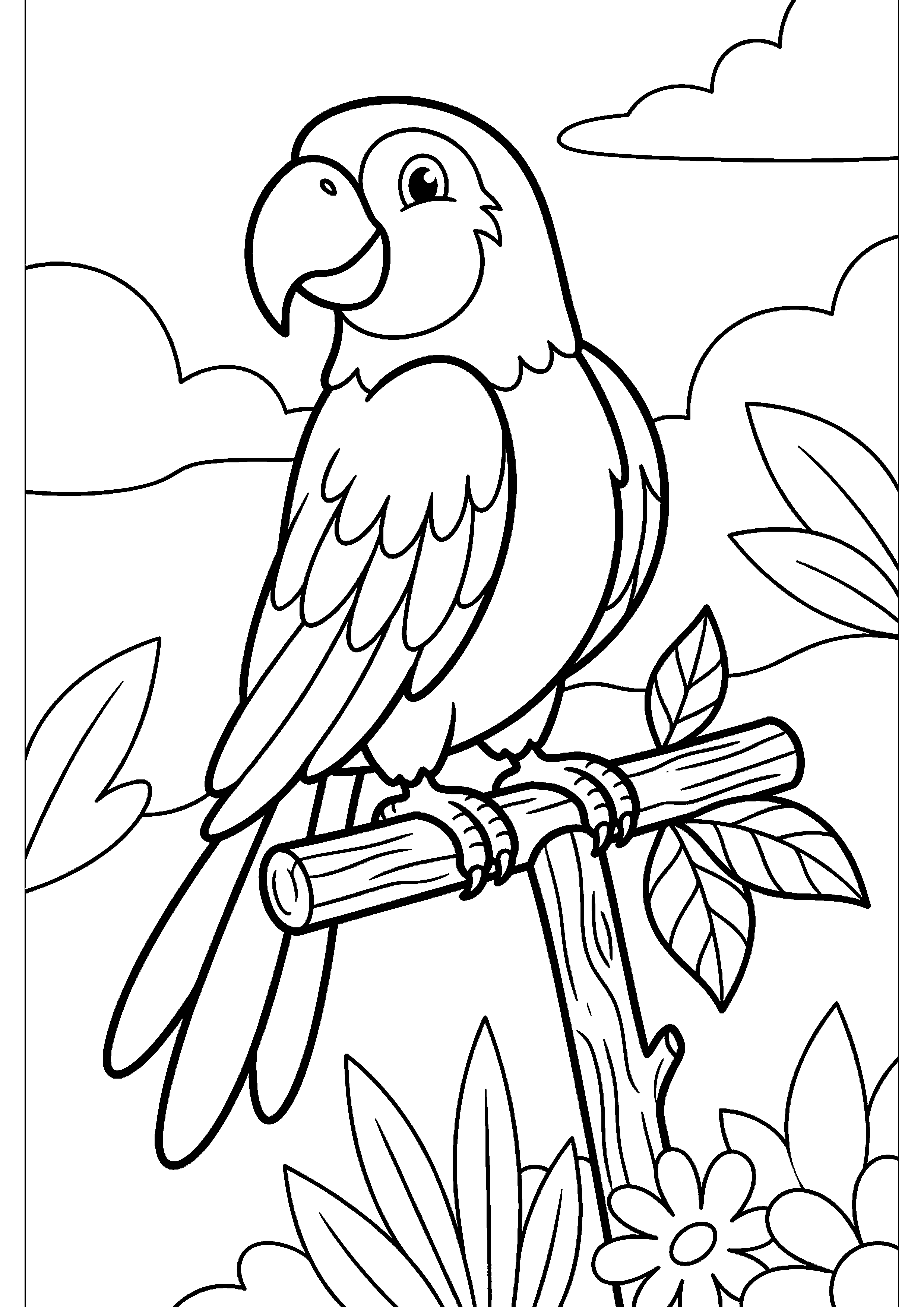 Papegaai op stok kleurplaat — gratis kleurplaat