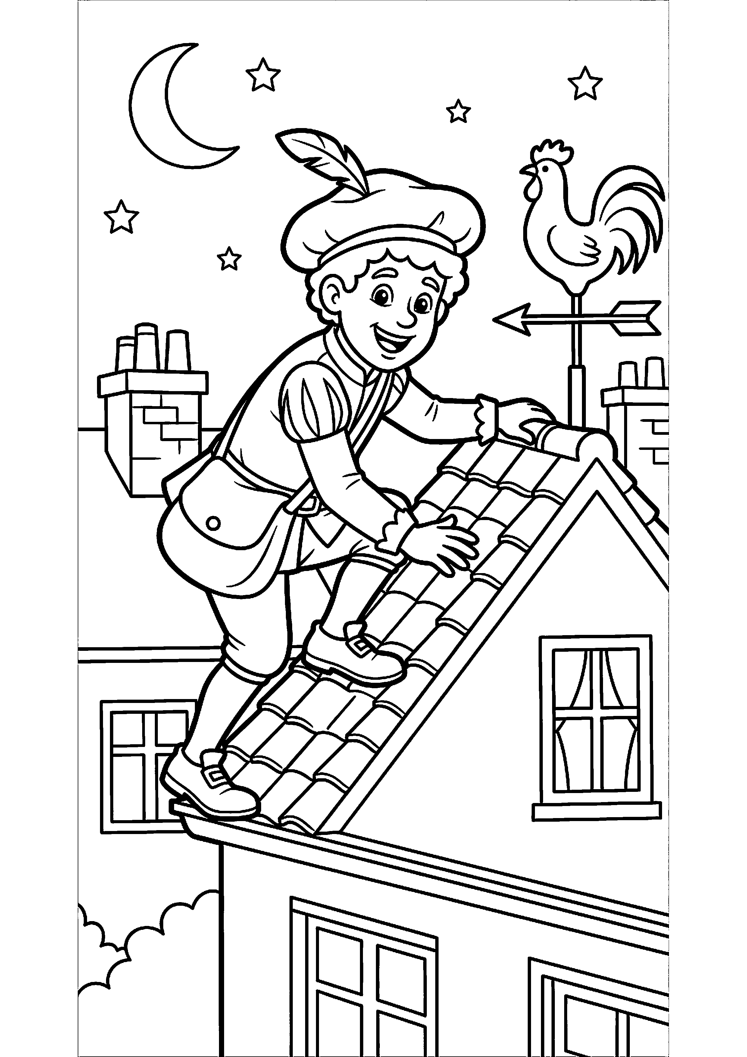 Piet klimt over het dak kleurplaat — gratis kleurplaat printen