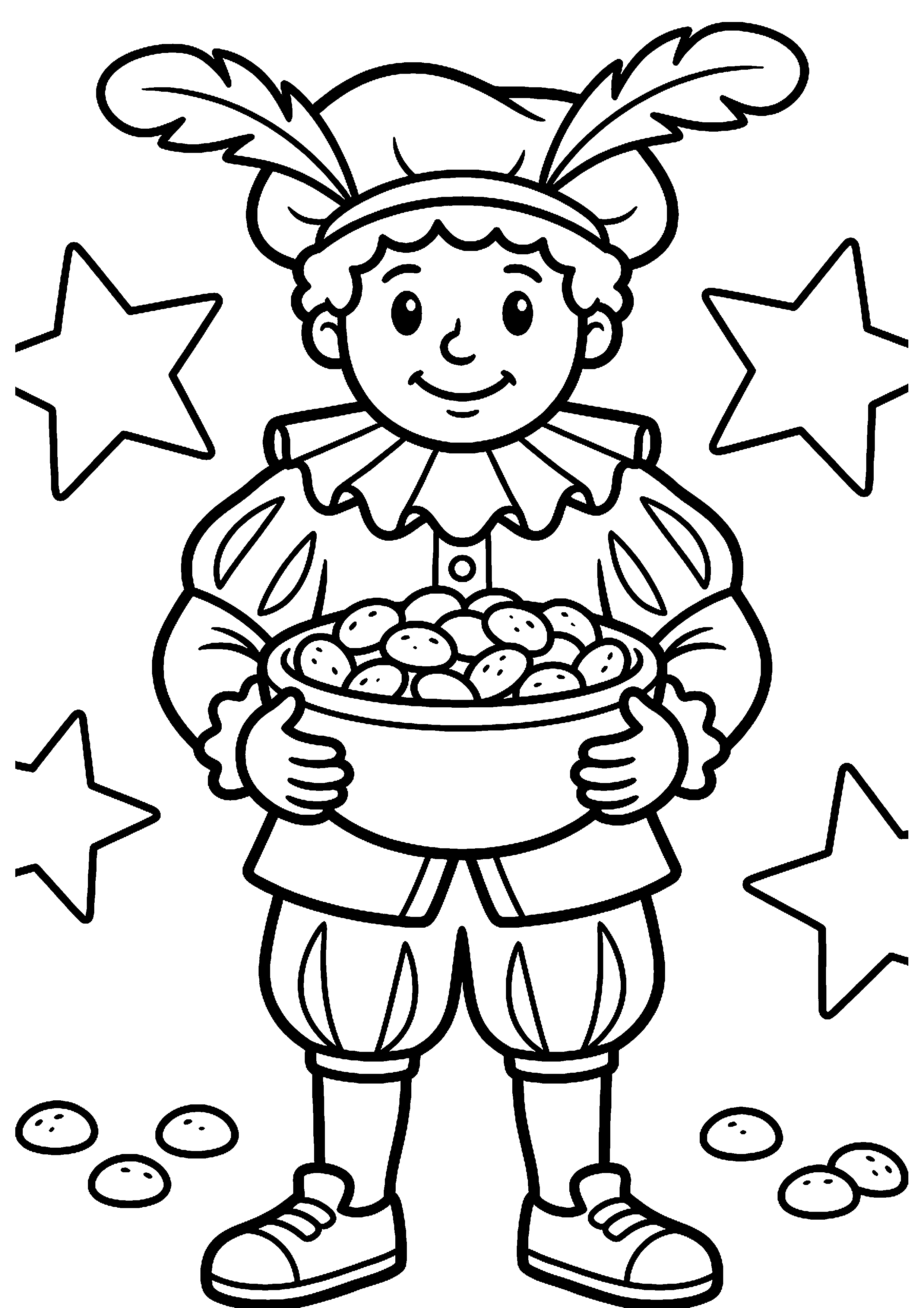 Piet met schaal pepernoten kleurplaat — gratis kleurplaat printen