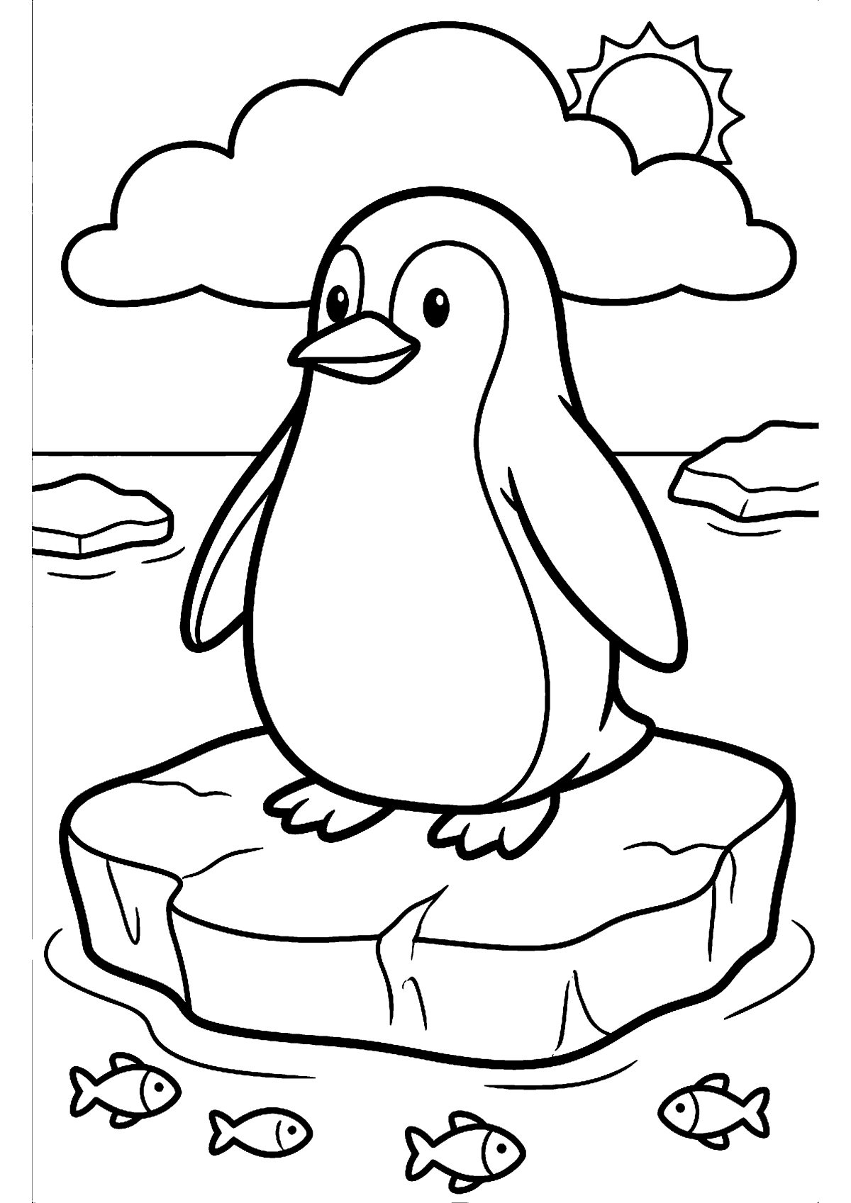 Pinguin op ijs kleurplaat — gratis kleurplaat