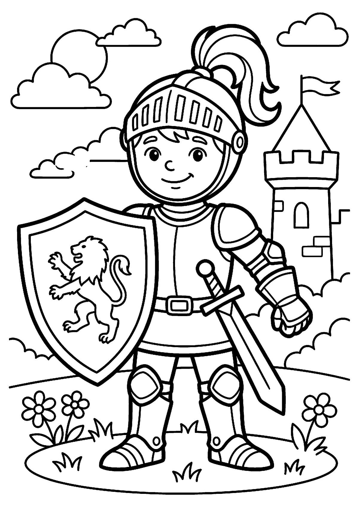 Ridder met schild kleurplaat — gratis kleurplaat printen