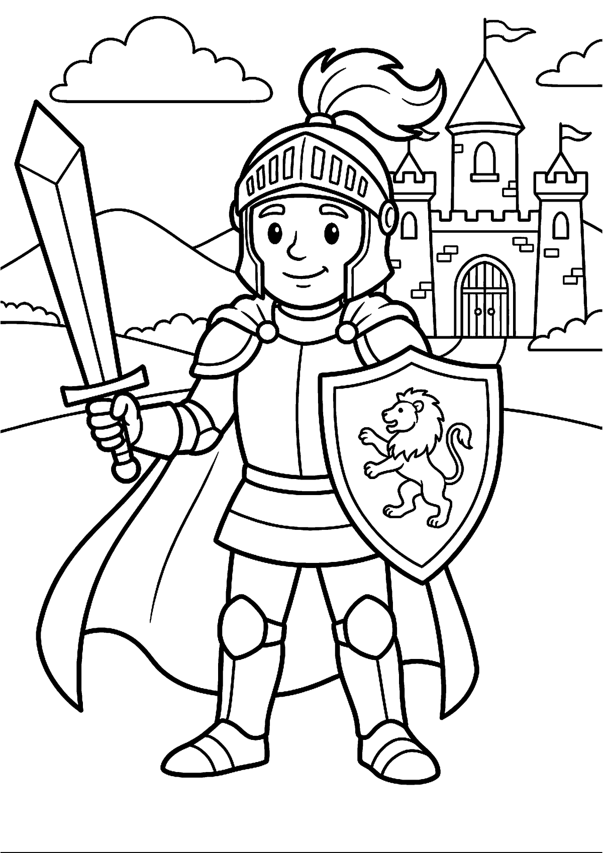 Ridder met zwaard kleurplaat — gratis kleurplaat