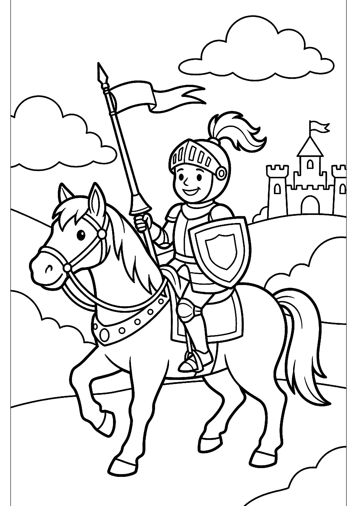 Ridder op paard kleurplaat — gratis kleurplaat
