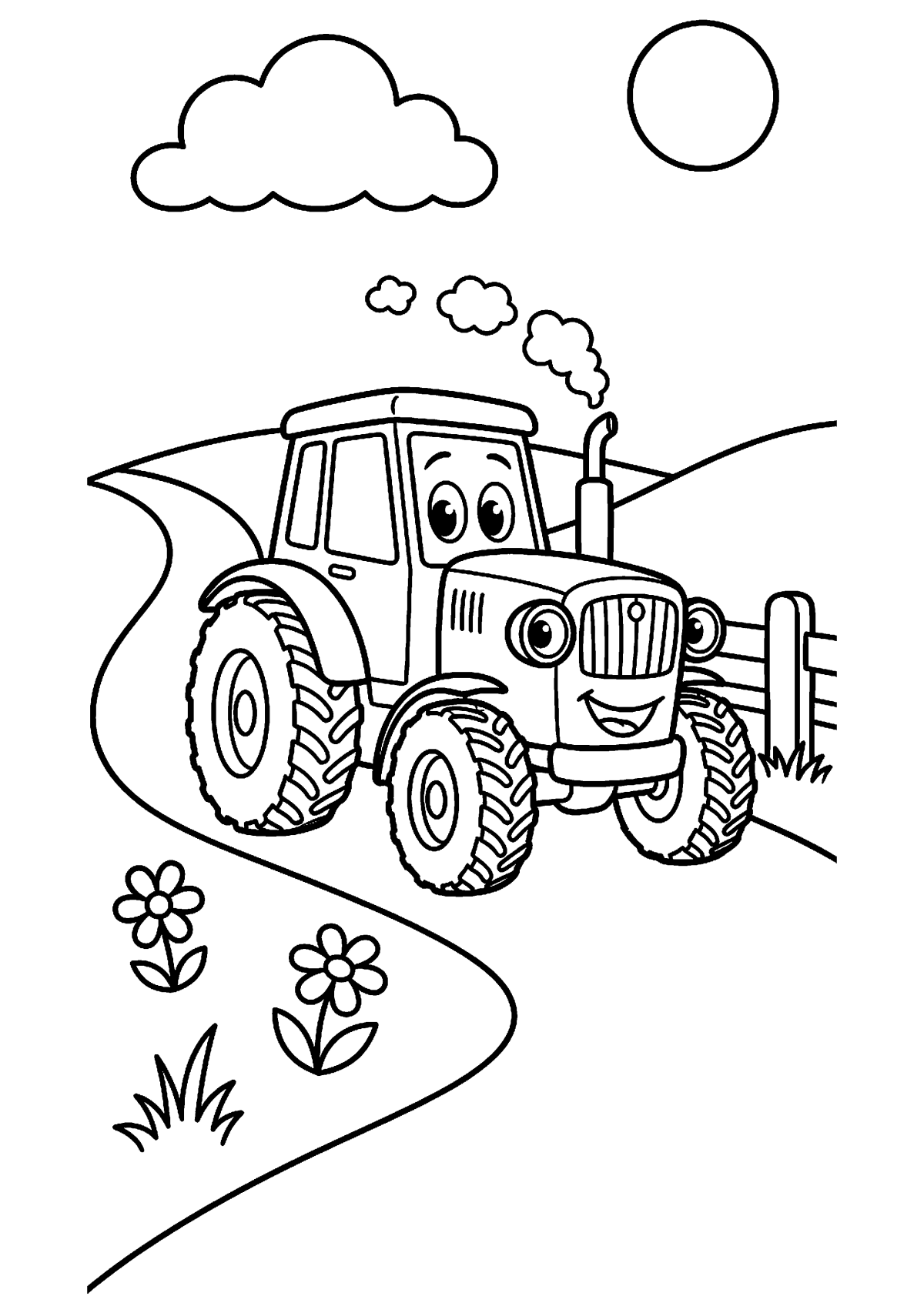 Rijdende tractor kleurplaat — gratis kleurplaat