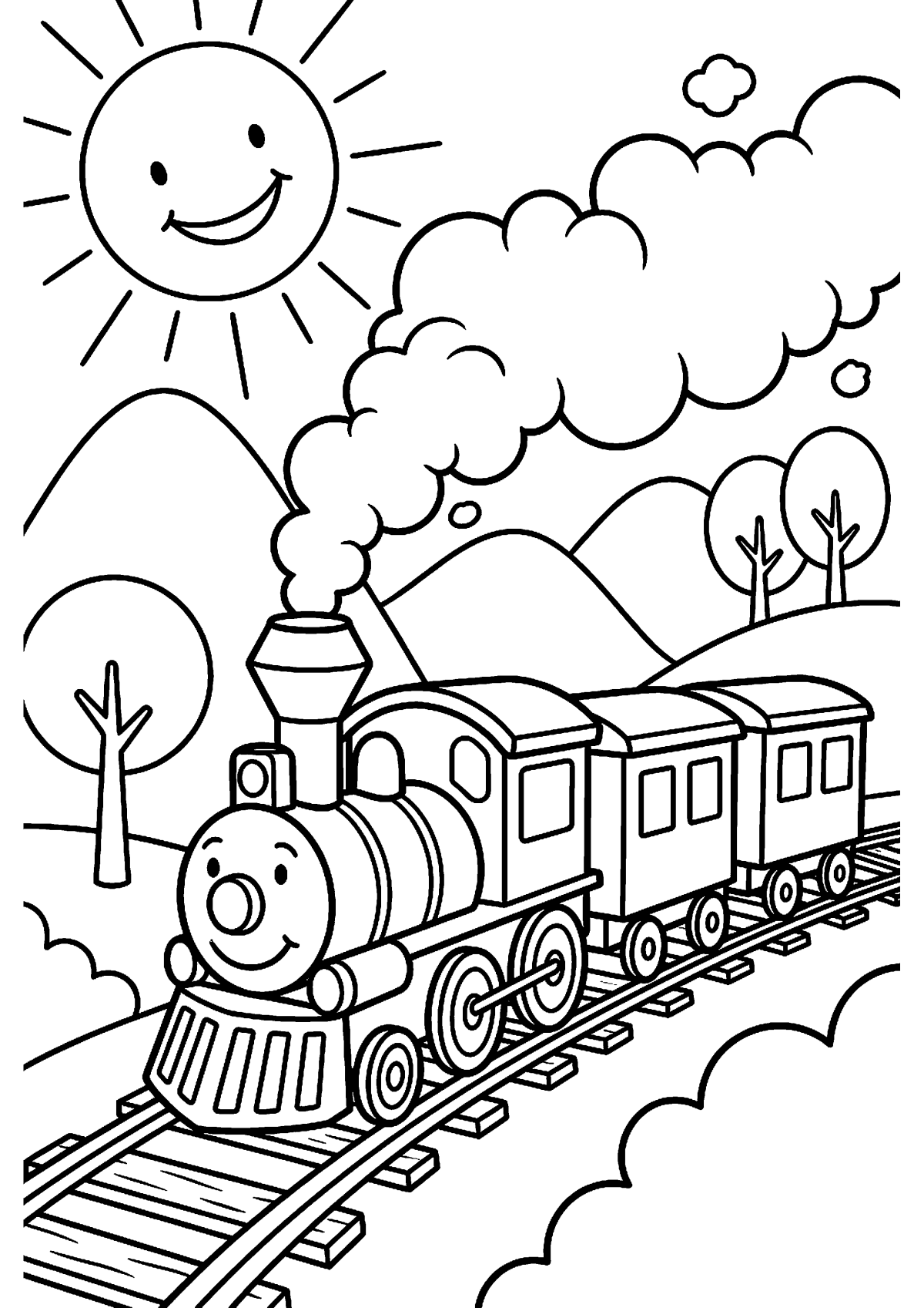 Rijdende trein kleurplaat — gratis kleurplaat