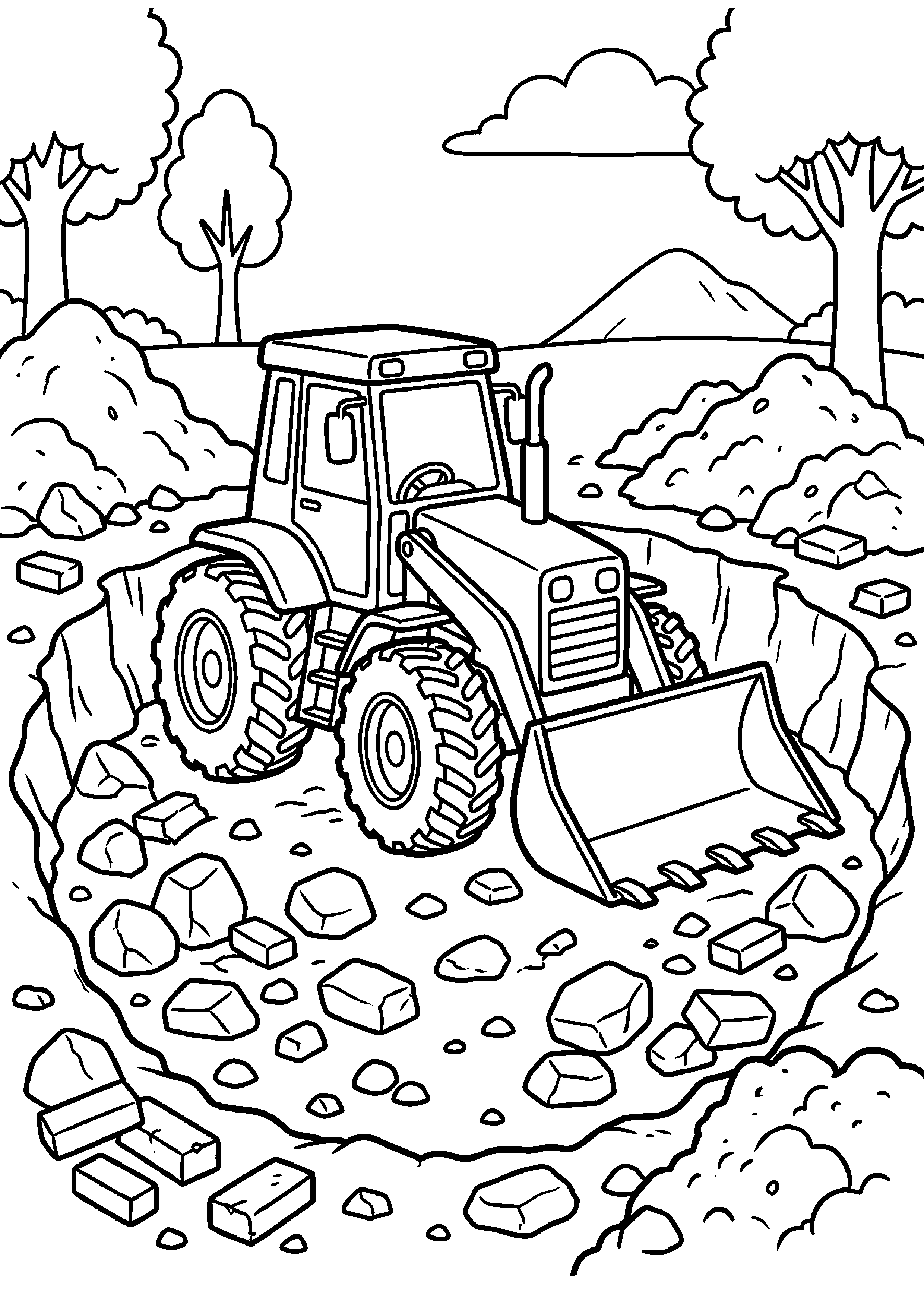 Rubble graaft gat met bulldozer kleurplaat — gratis kleurplaat