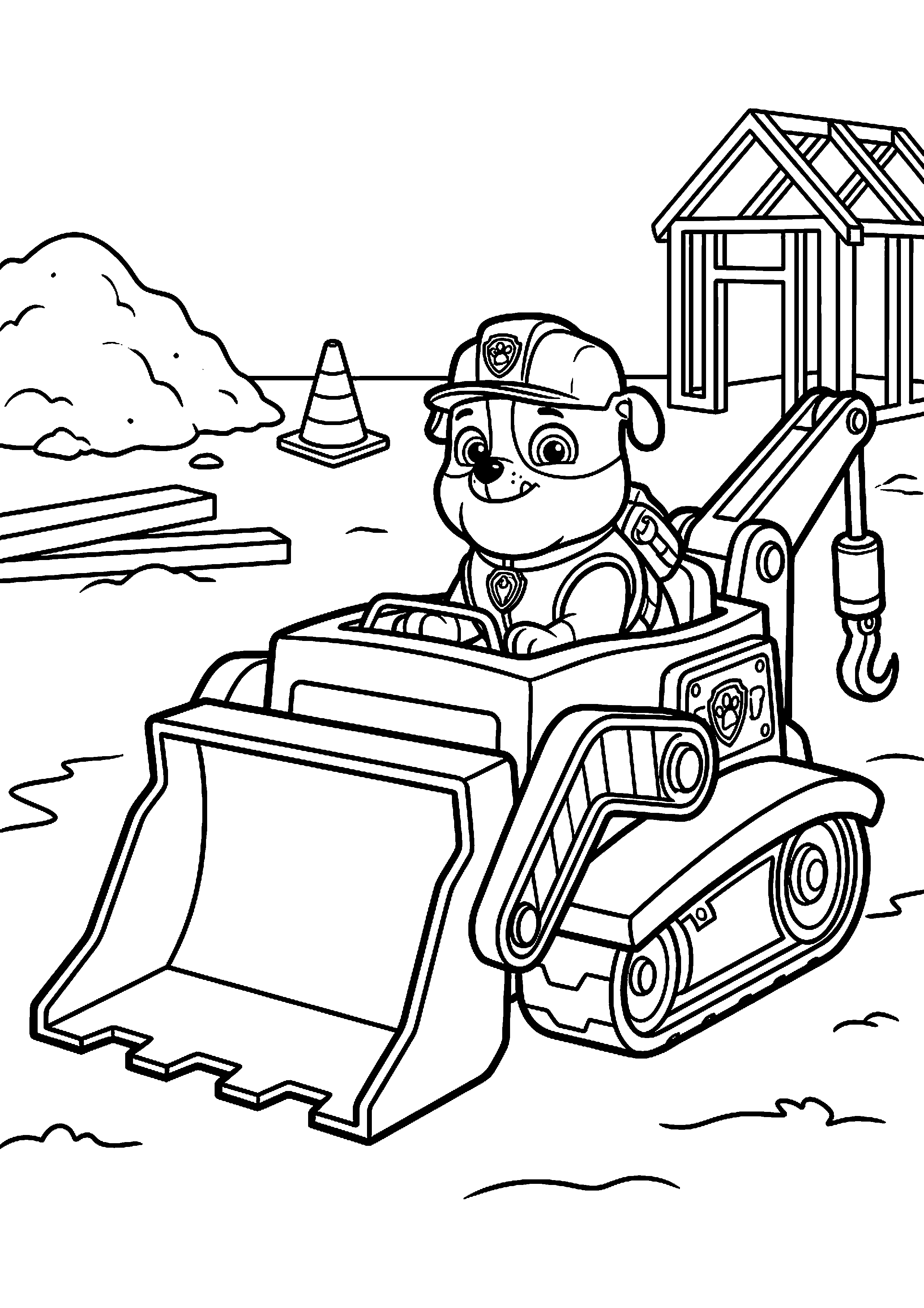 Rubble rijdt bulldozer op bouwplaats kleurplaat — gratis kleurplaat