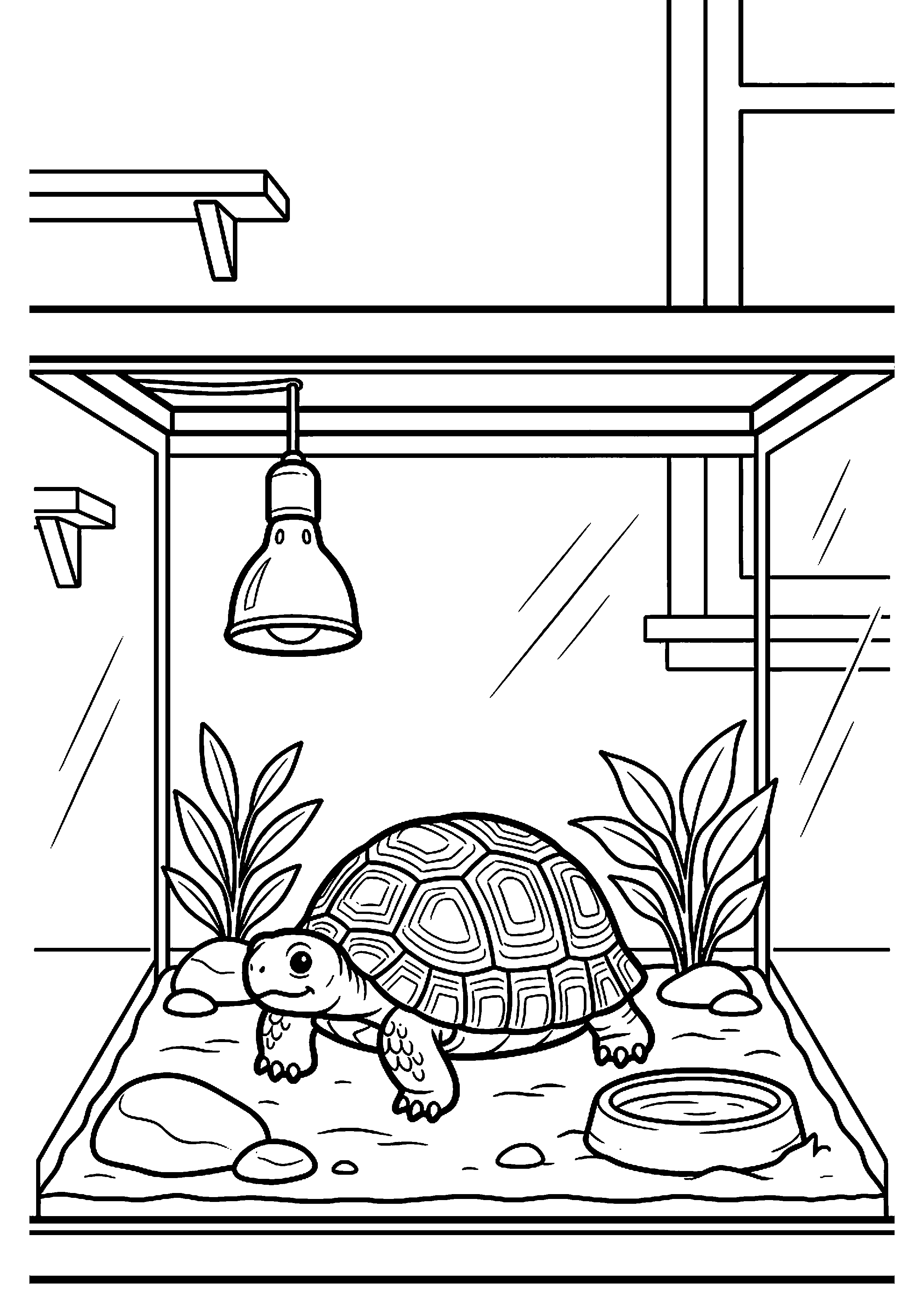 Schildpad in terrarium kleurplaat — gratis kleurplaat printen