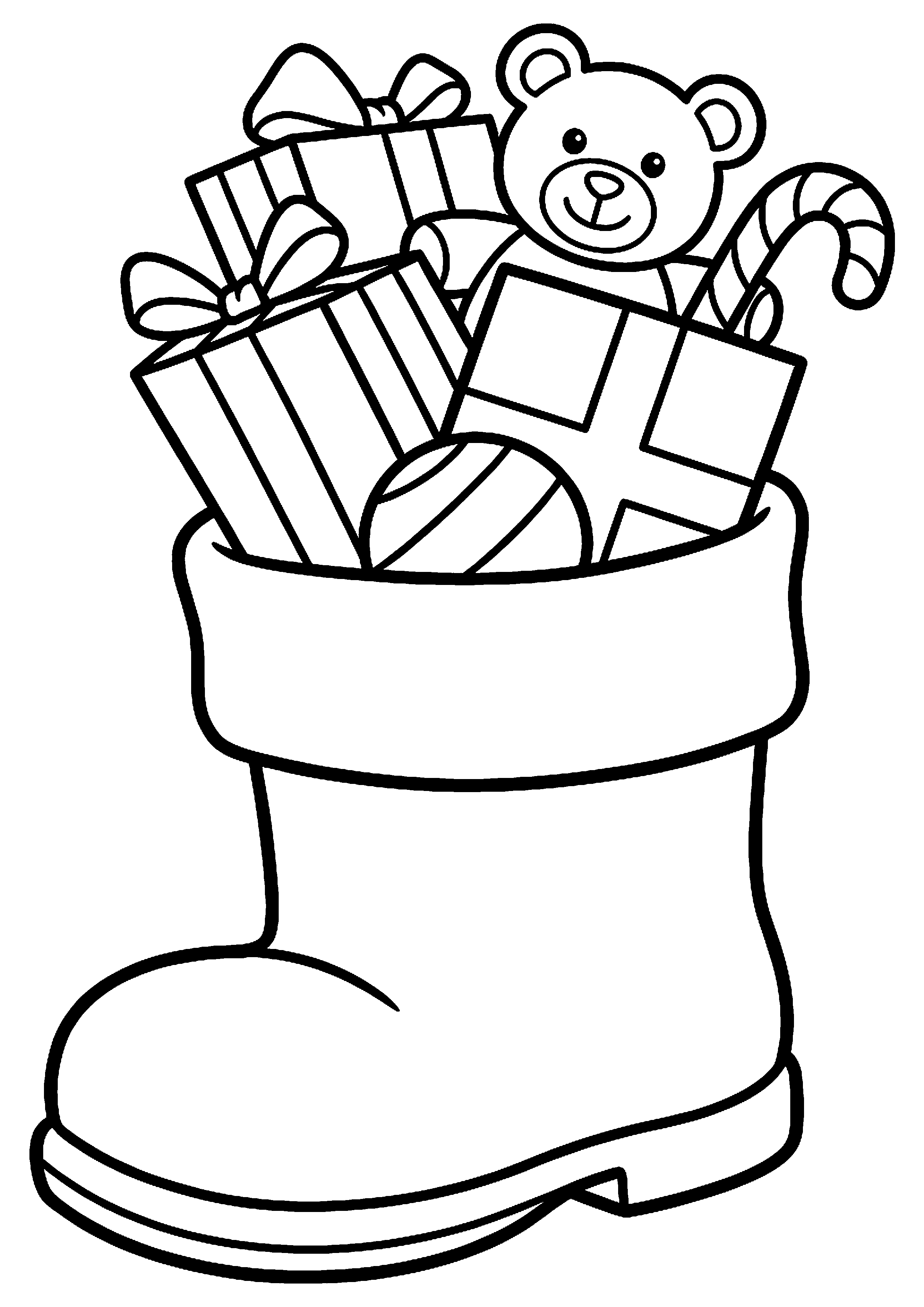 Schoen met cadeautjes kleurplaat — gratis kleurplaat printen