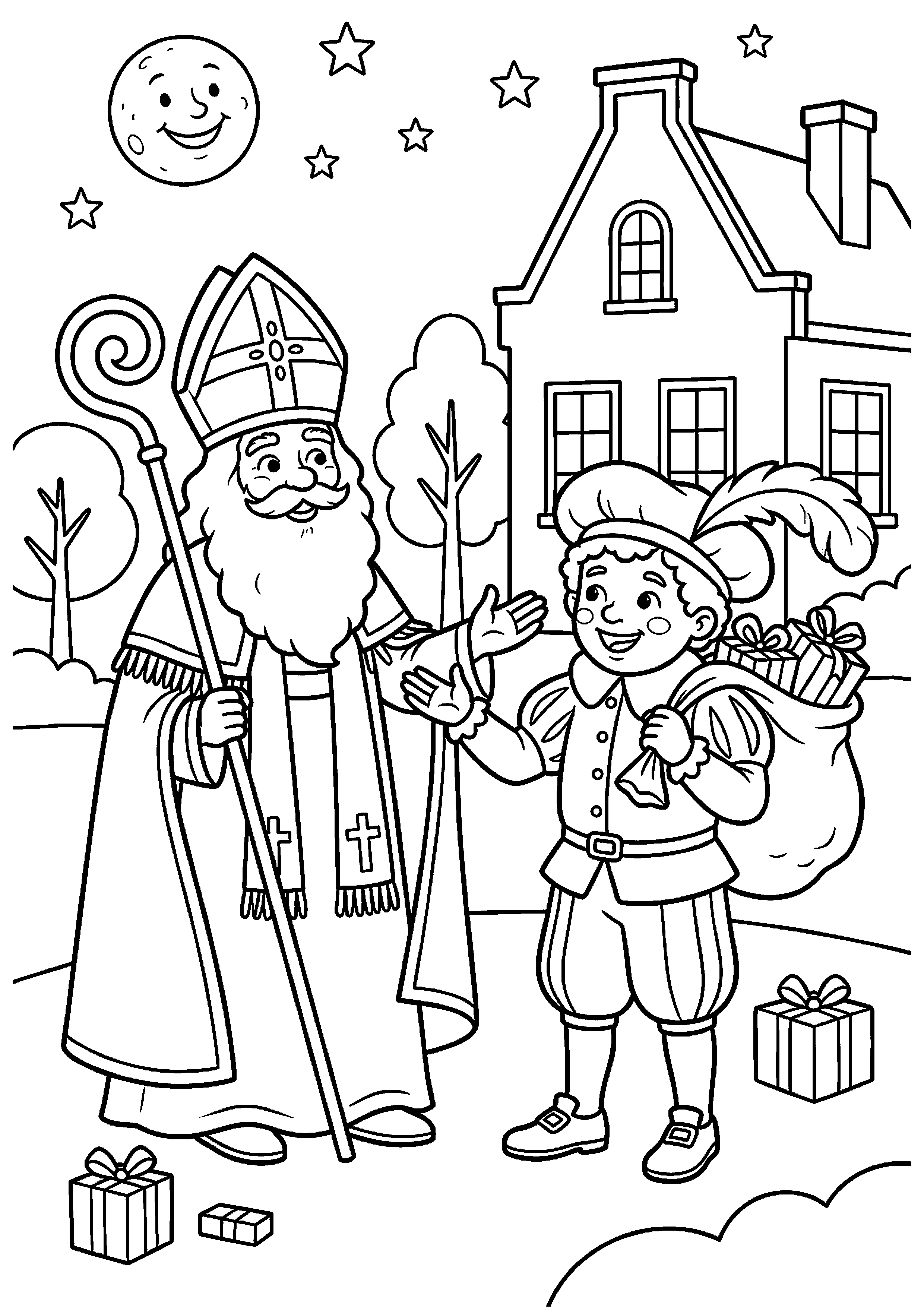 Sinterklaas en Piet samen kleurplaat — gratis kleurplaat printen