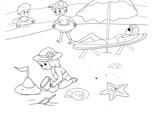 Spelen op Strand Kleurplaat — gratis kleurplaat