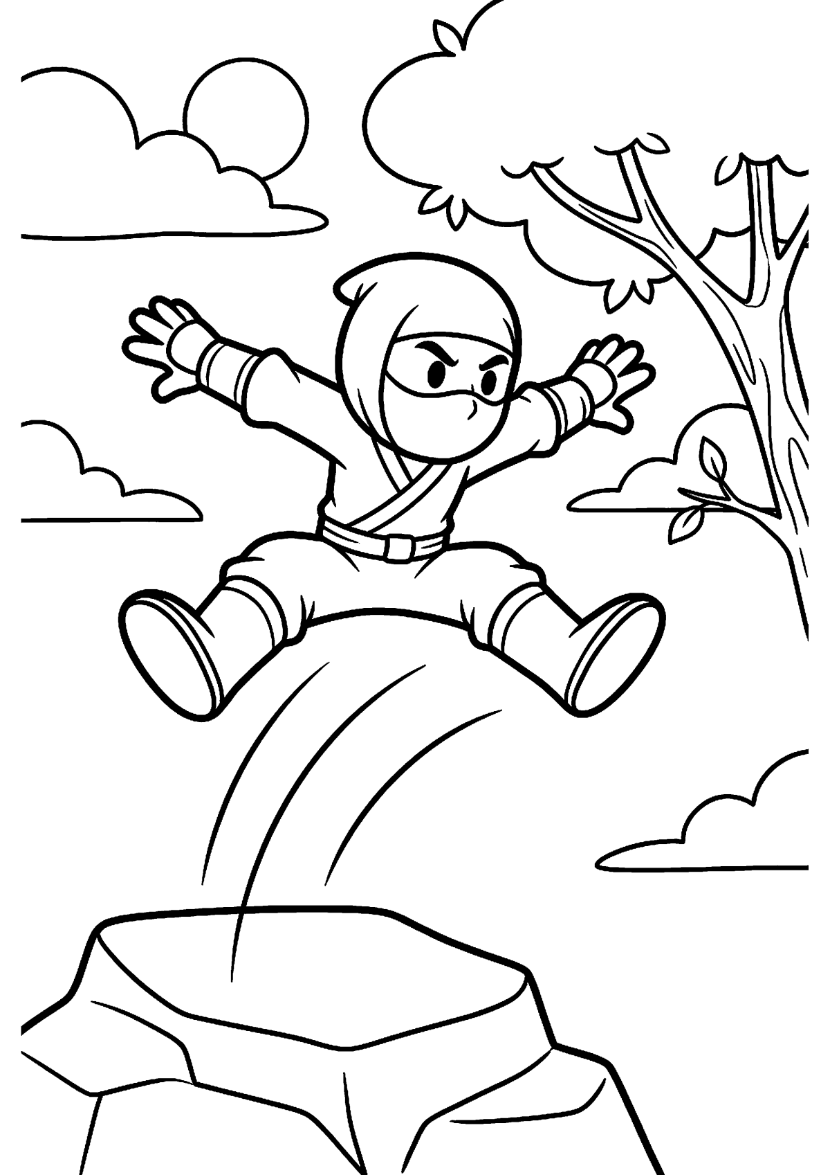 Springende ninja kleurplaat — gratis kleurplaat printen