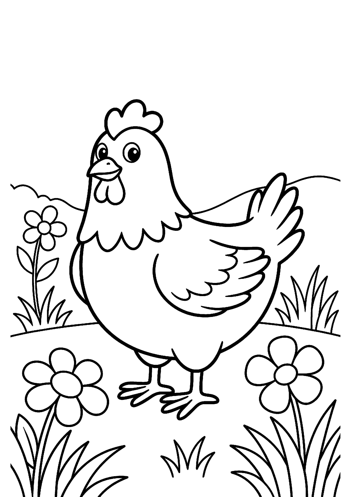 Staande kip kleurplaat — gratis kleurplaat printen