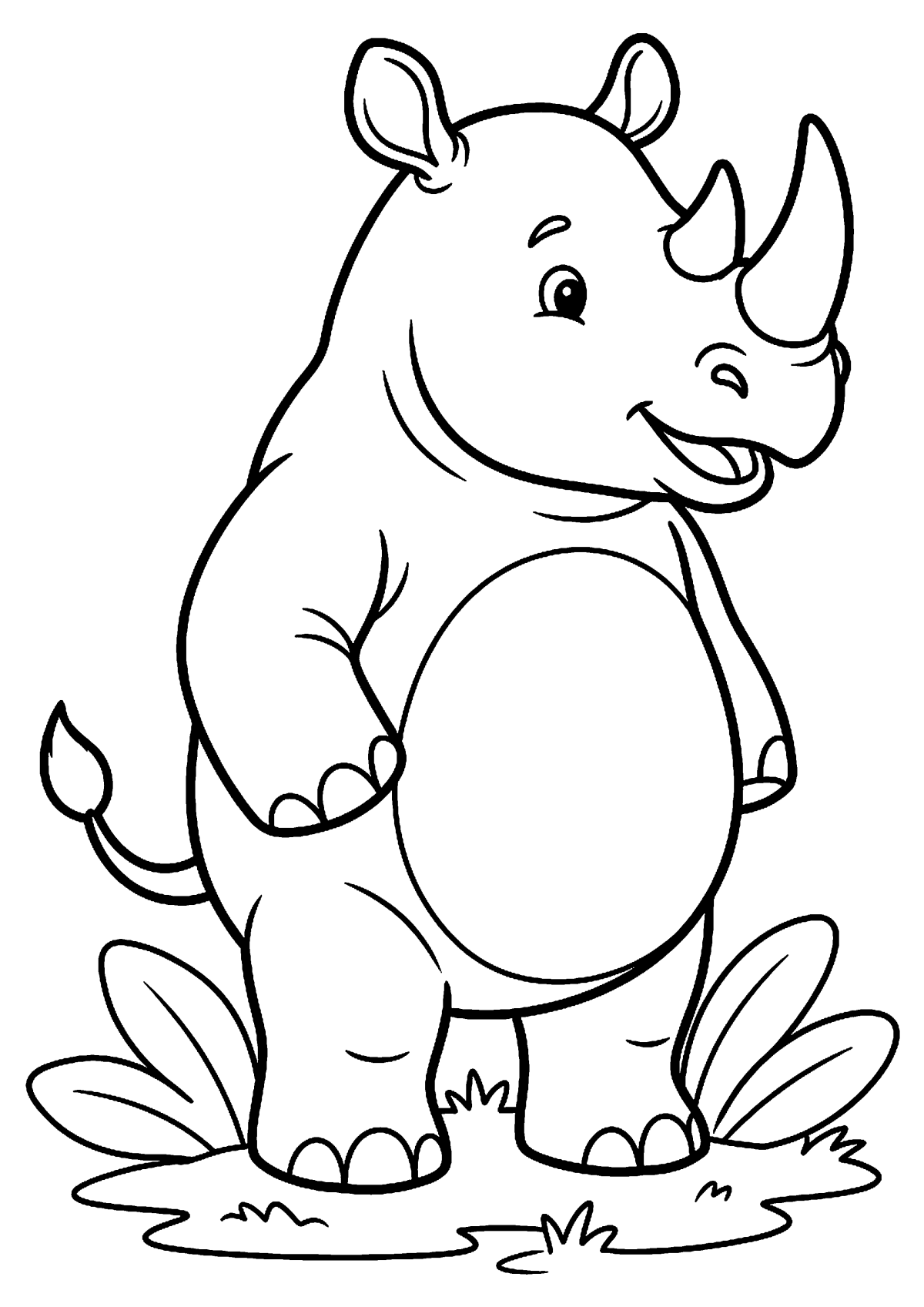 Staande neushoorn kleurplaat — gratis kleurplaat