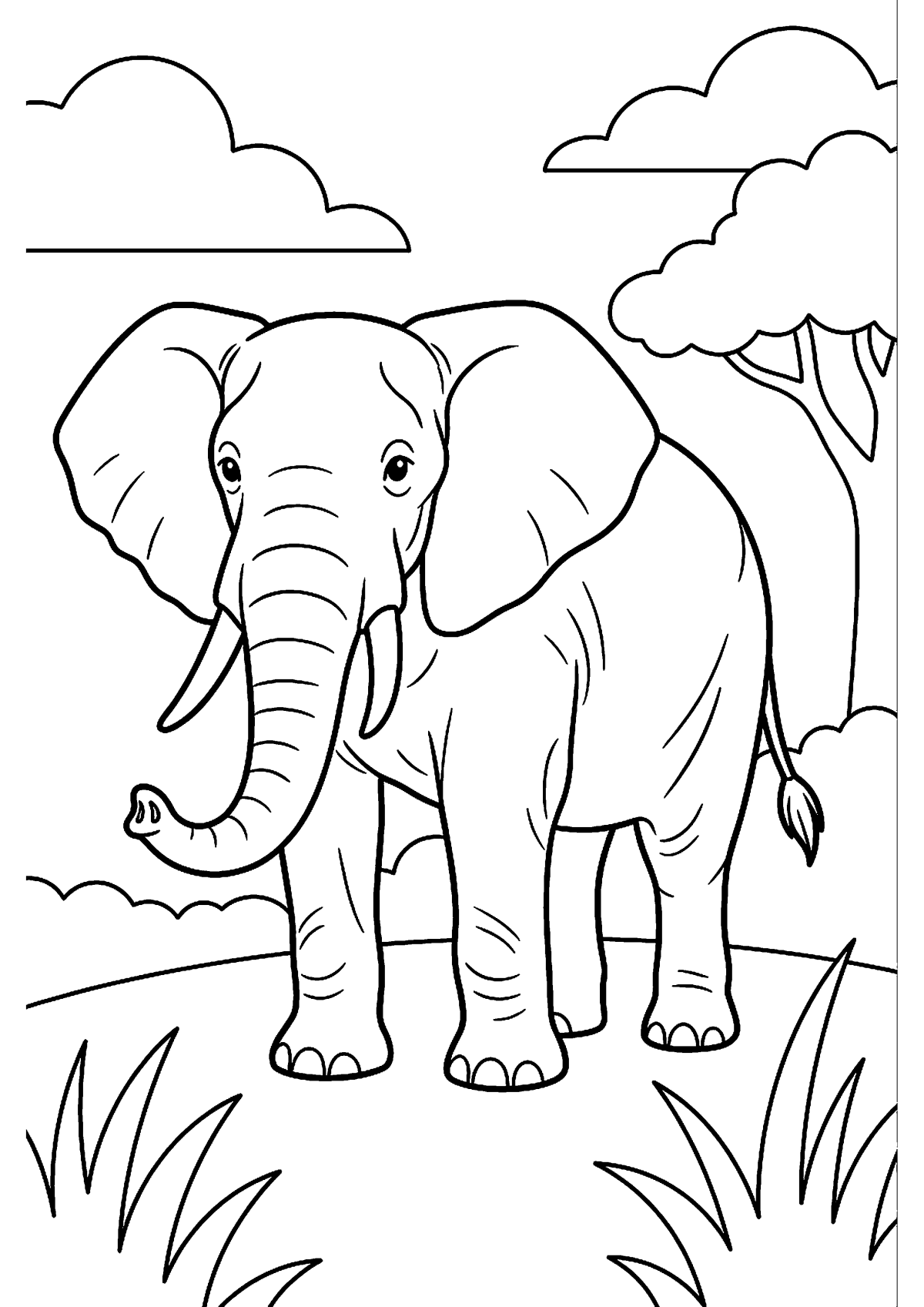 Staande olifant kleurplaat — gratis kleurplaat