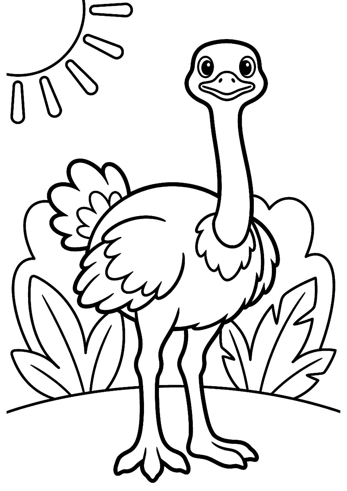 Staande struisvogel kleurplaat — gratis kleurplaat