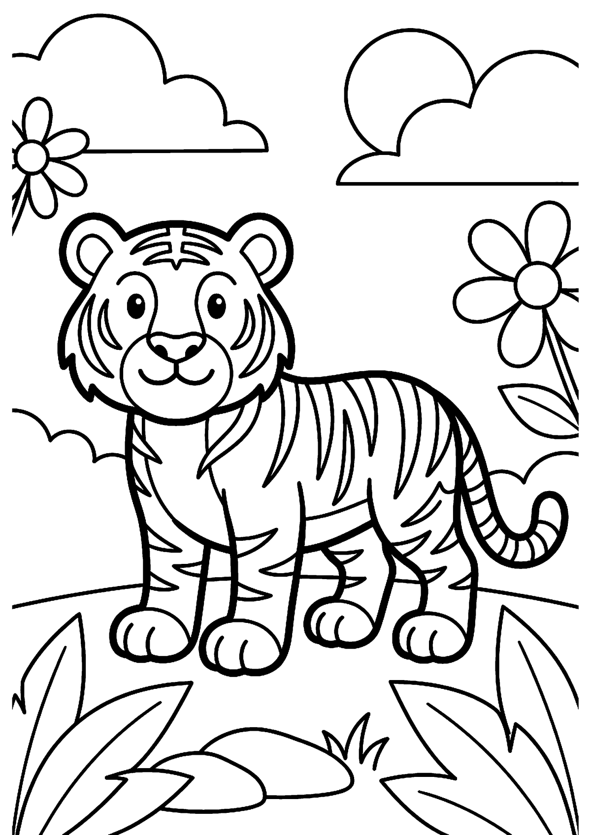 Staande tijger kleurplaat — gratis kleurplaat printen