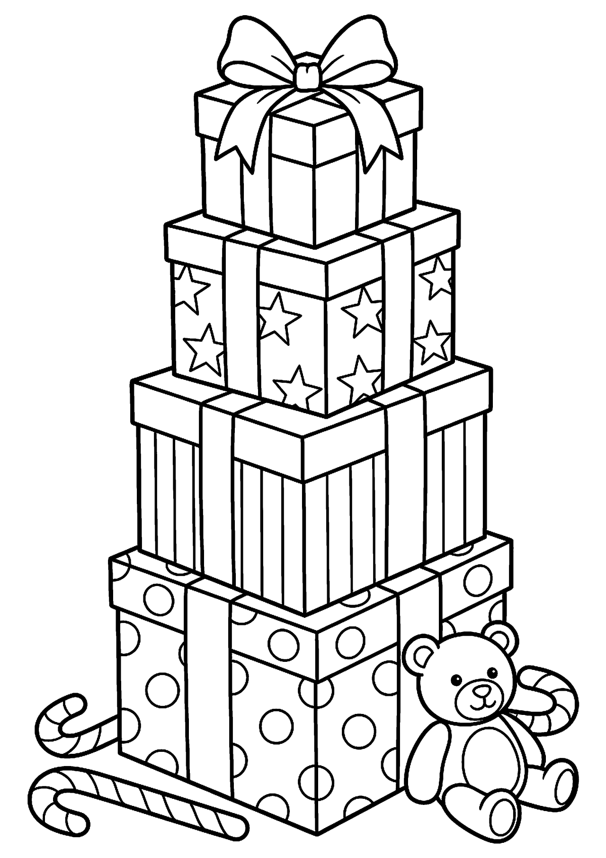 Stapel cadeaus kleurplaat — gratis kleurplaat