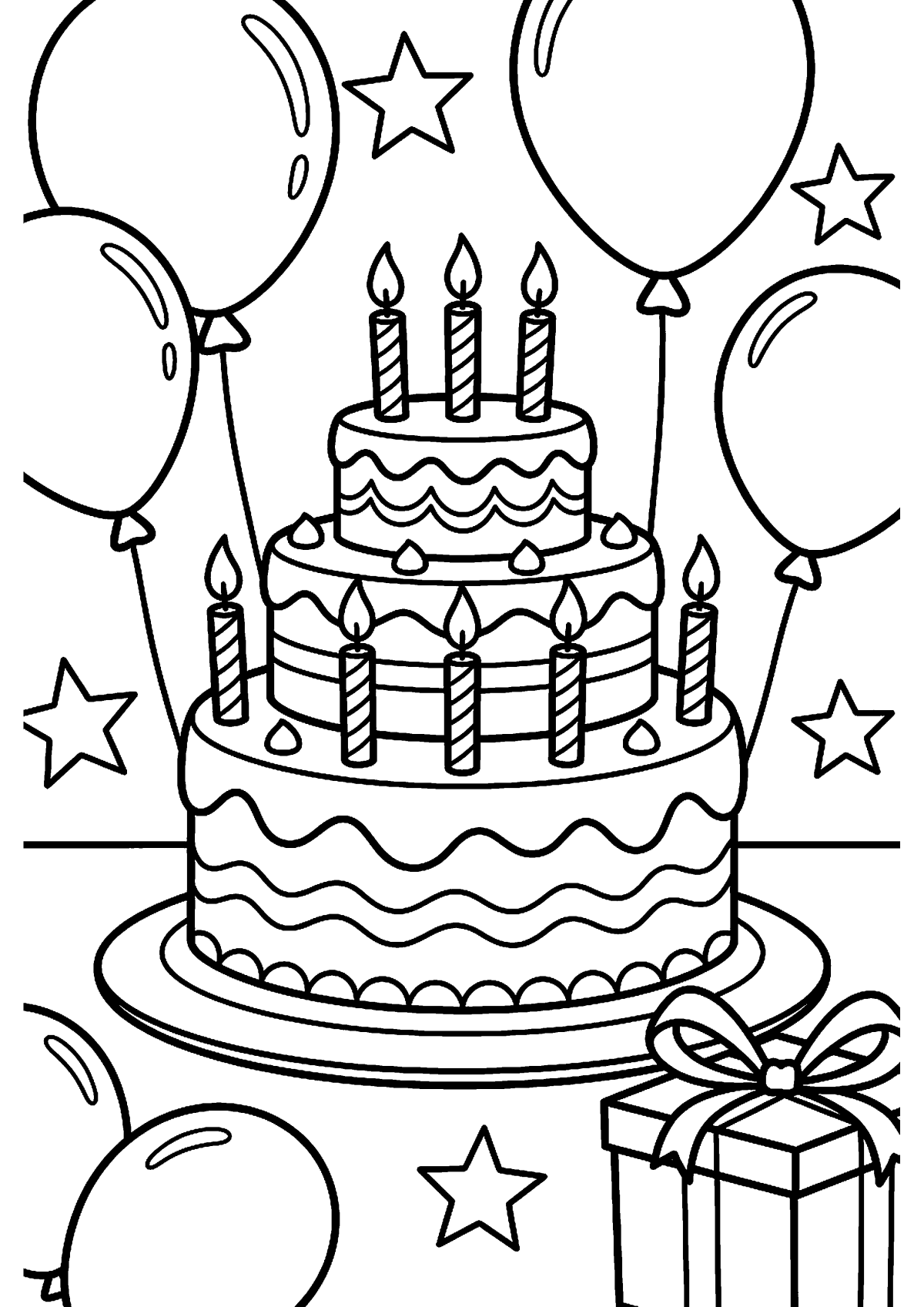 Taart met kaarsjes kleurplaat — gratis kleurplaat