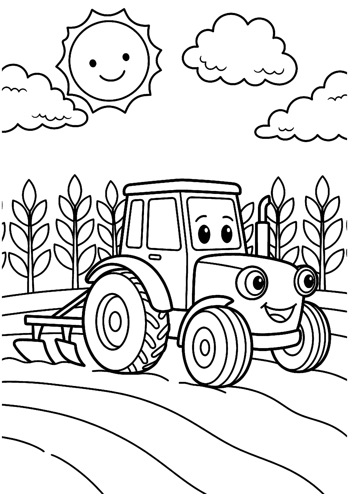 Tractor op veld kleurplaat — gratis kleurplaat