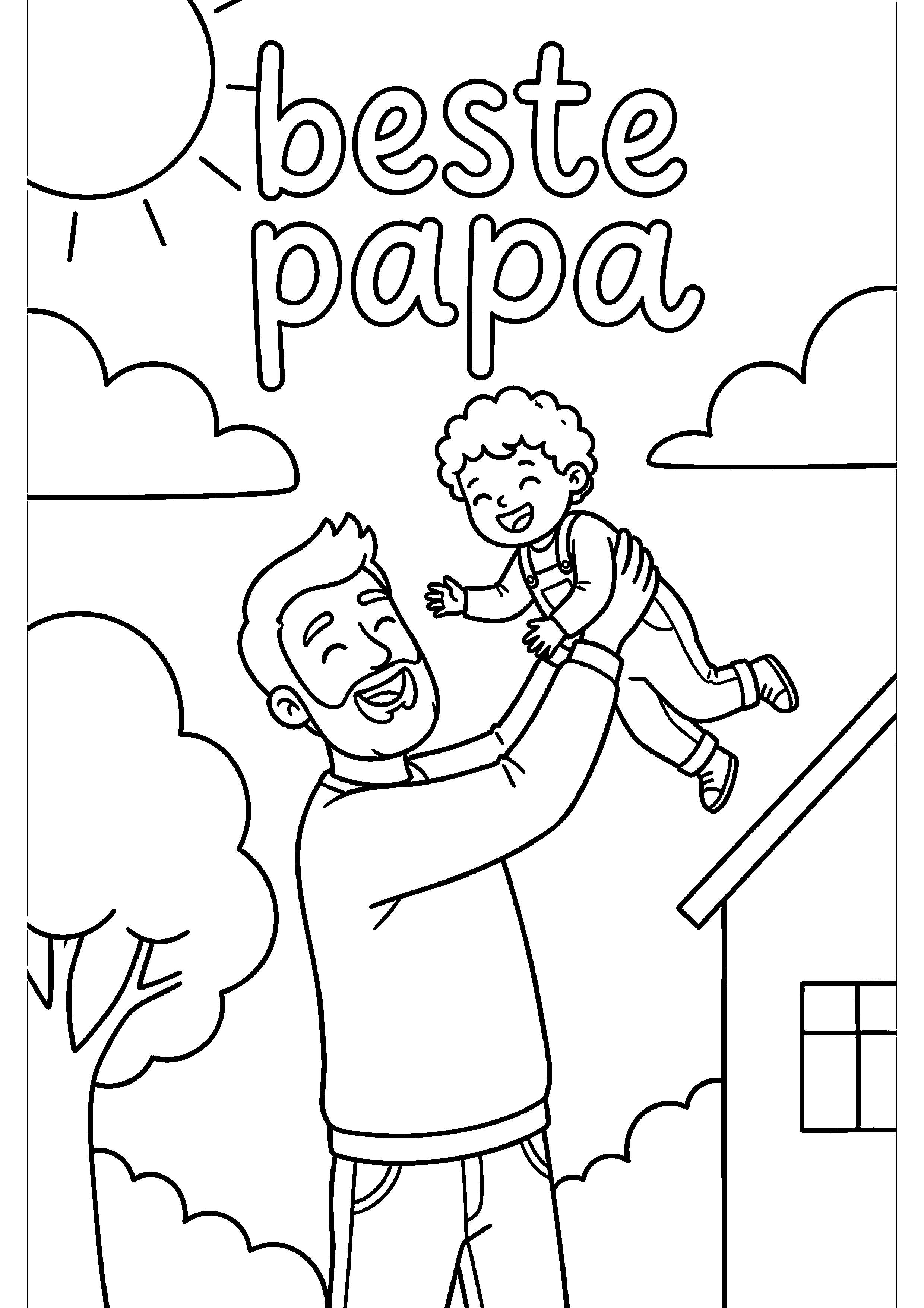 Vader tilt kind omhoog met tekst beste papa kleurplaat — gratis kleurplaat printen