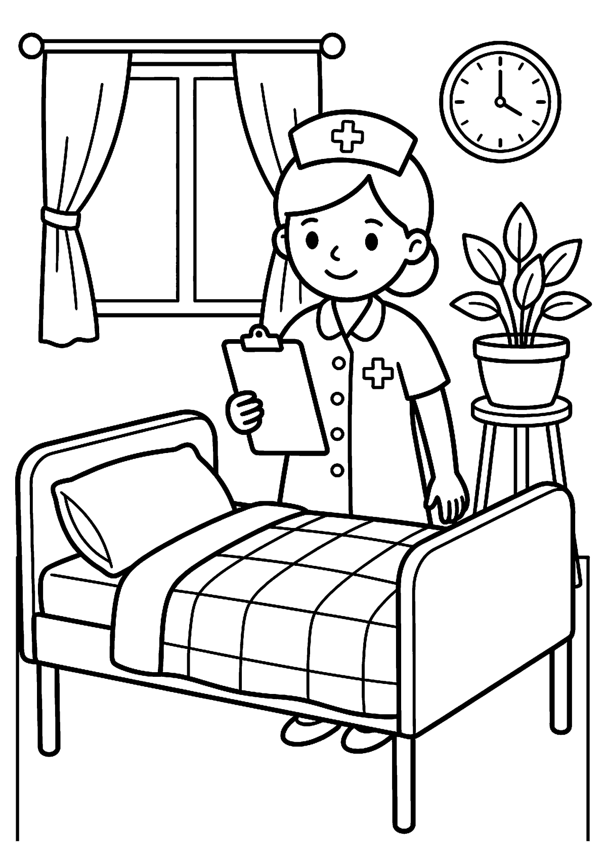 Verpleegster in ziekenhuis kleurplaat — gratis kleurplaat