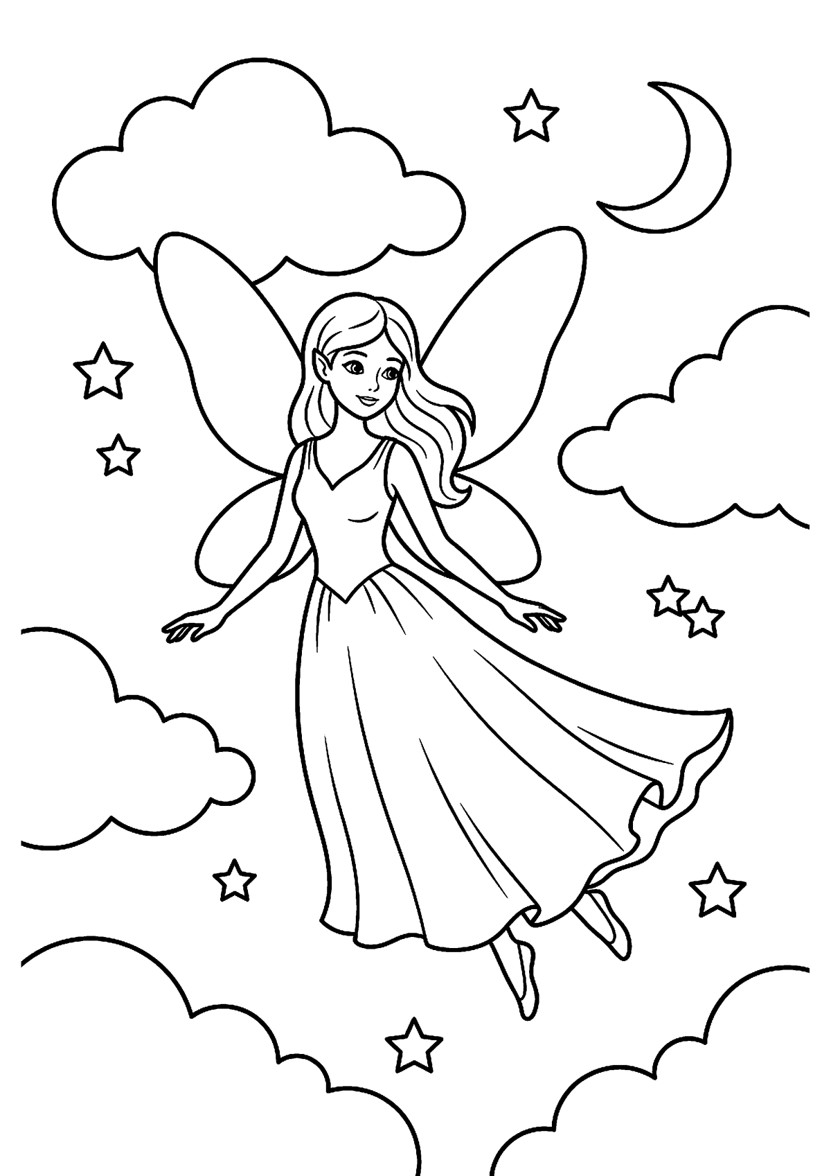Vliegende fee kleurplaat — gratis kleurplaat printen