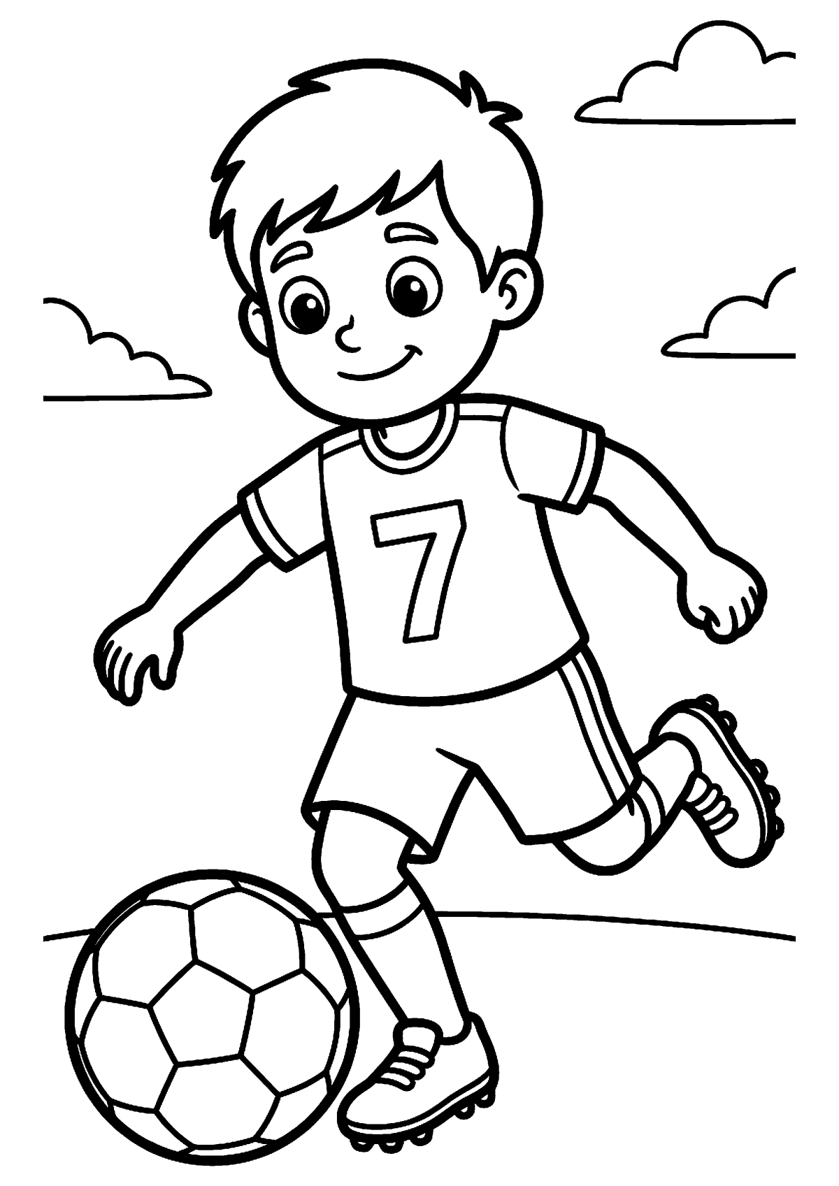 Voetballer met bal kleurplaat — gratis kleurplaat