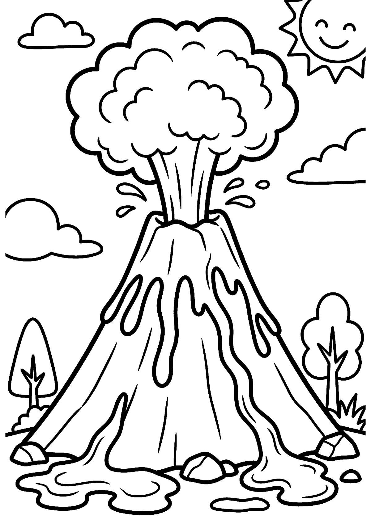 Vulkaan met lava kleurplaat