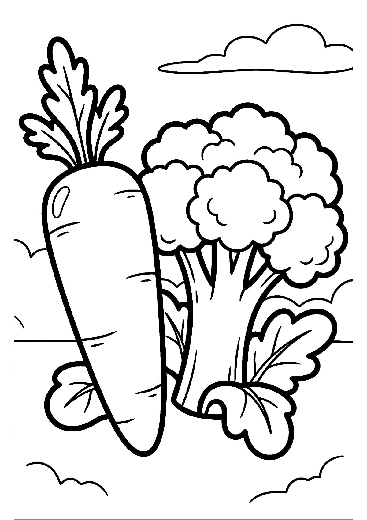 Wortel en broccoli kleurplaat — gratis kleurplaat