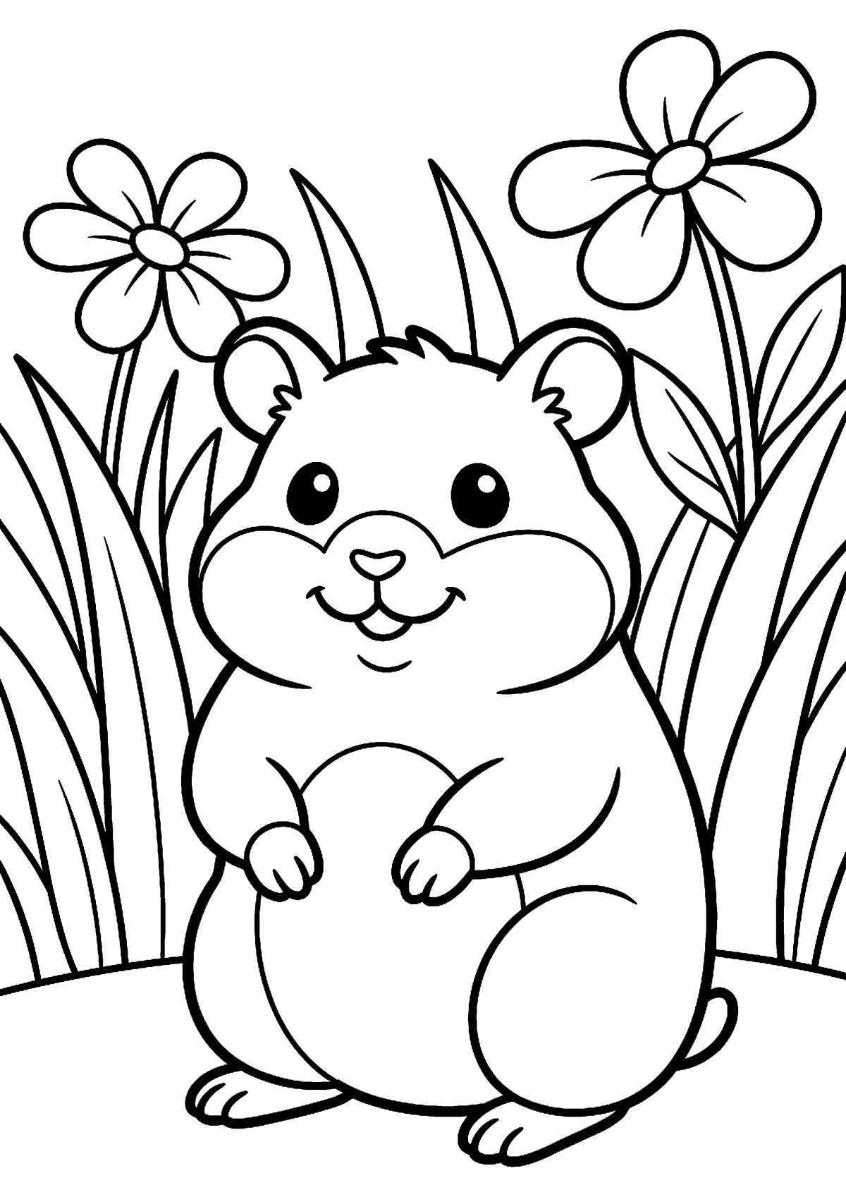 Zittende hamster kleurplaat — gratis kleurplaat