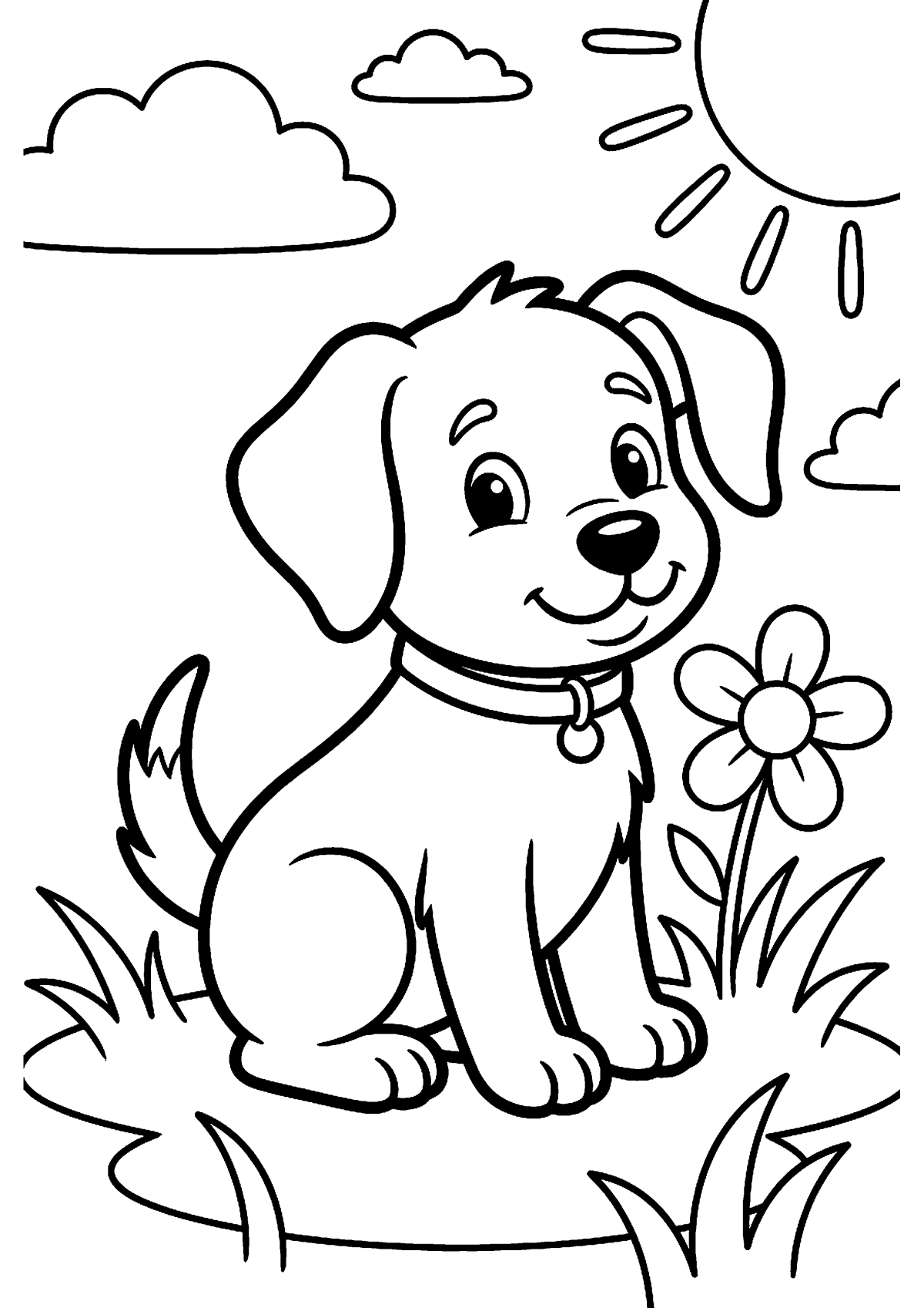 Zittende puppy kleurplaat — gratis kleurplaat