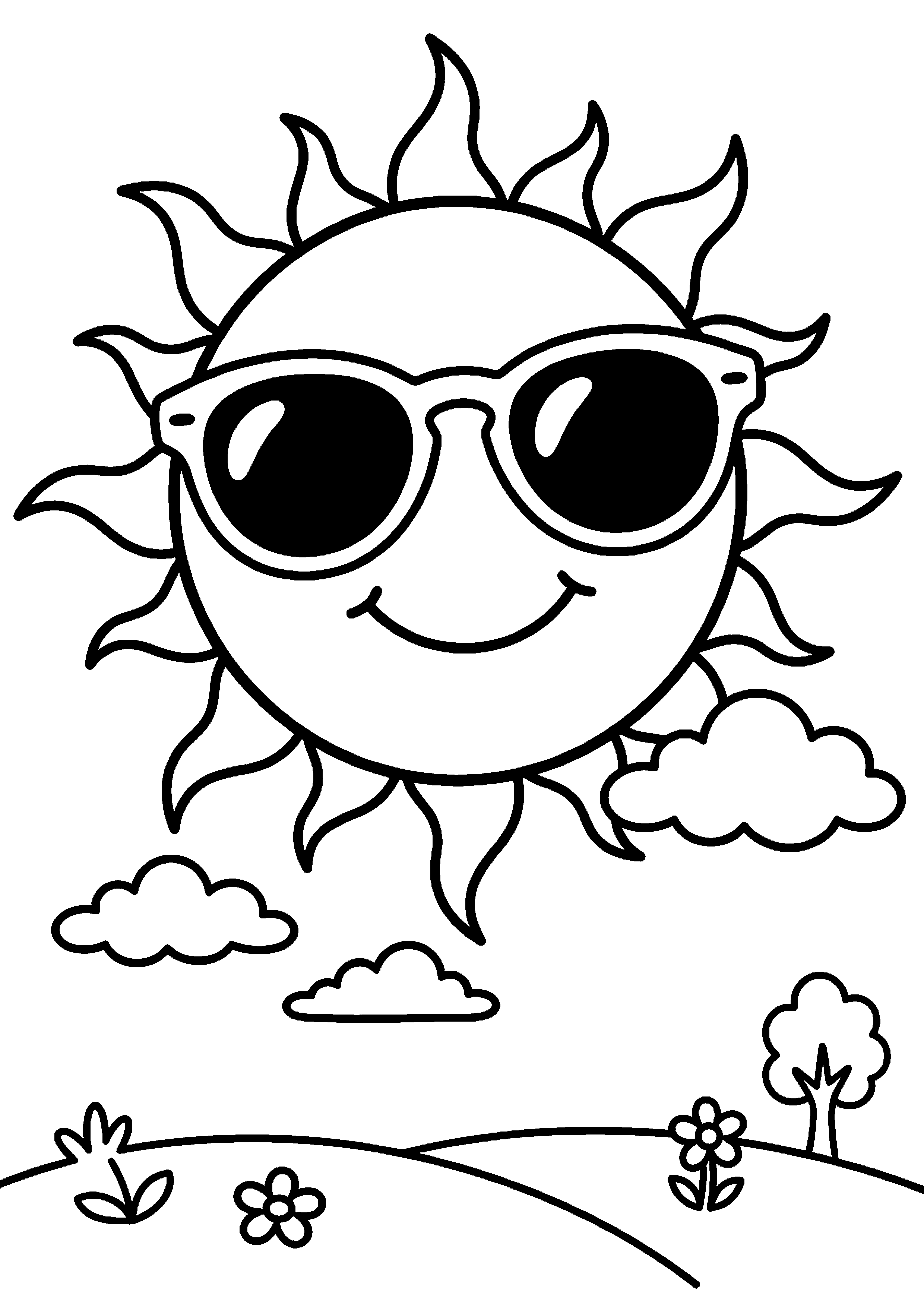 Zon met zonnebril kleurplaat — gratis kleurplaat printen