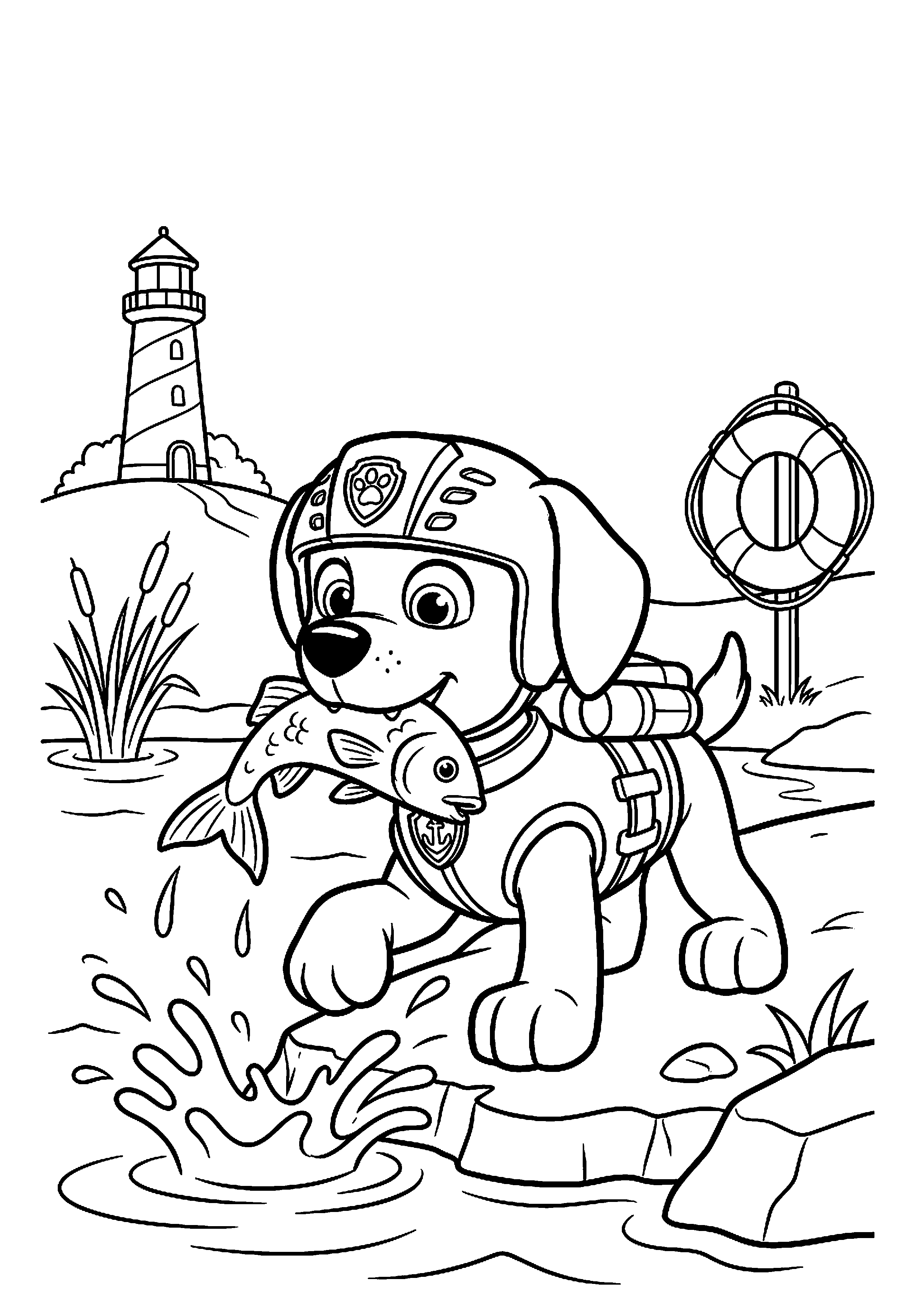 Zuma redt vis uit water kleurplaat — gratis kleurplaat printen