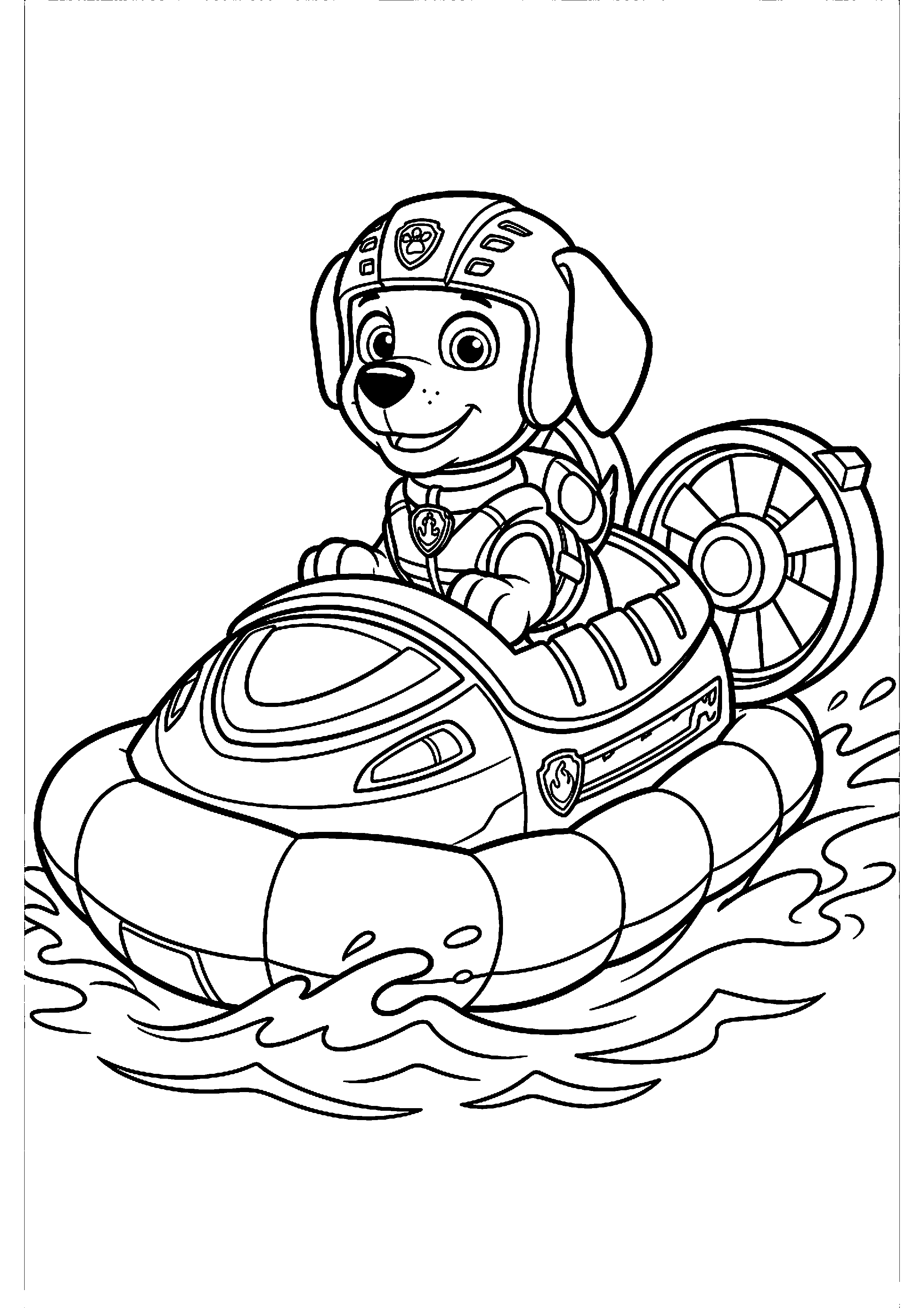 Zuma rijdt hovercraft over water kleurplaat — gratis kleurplaat printen