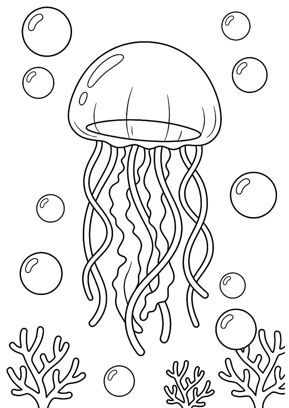 Zwemende kwal kleurplaat — gratis kleurplaat