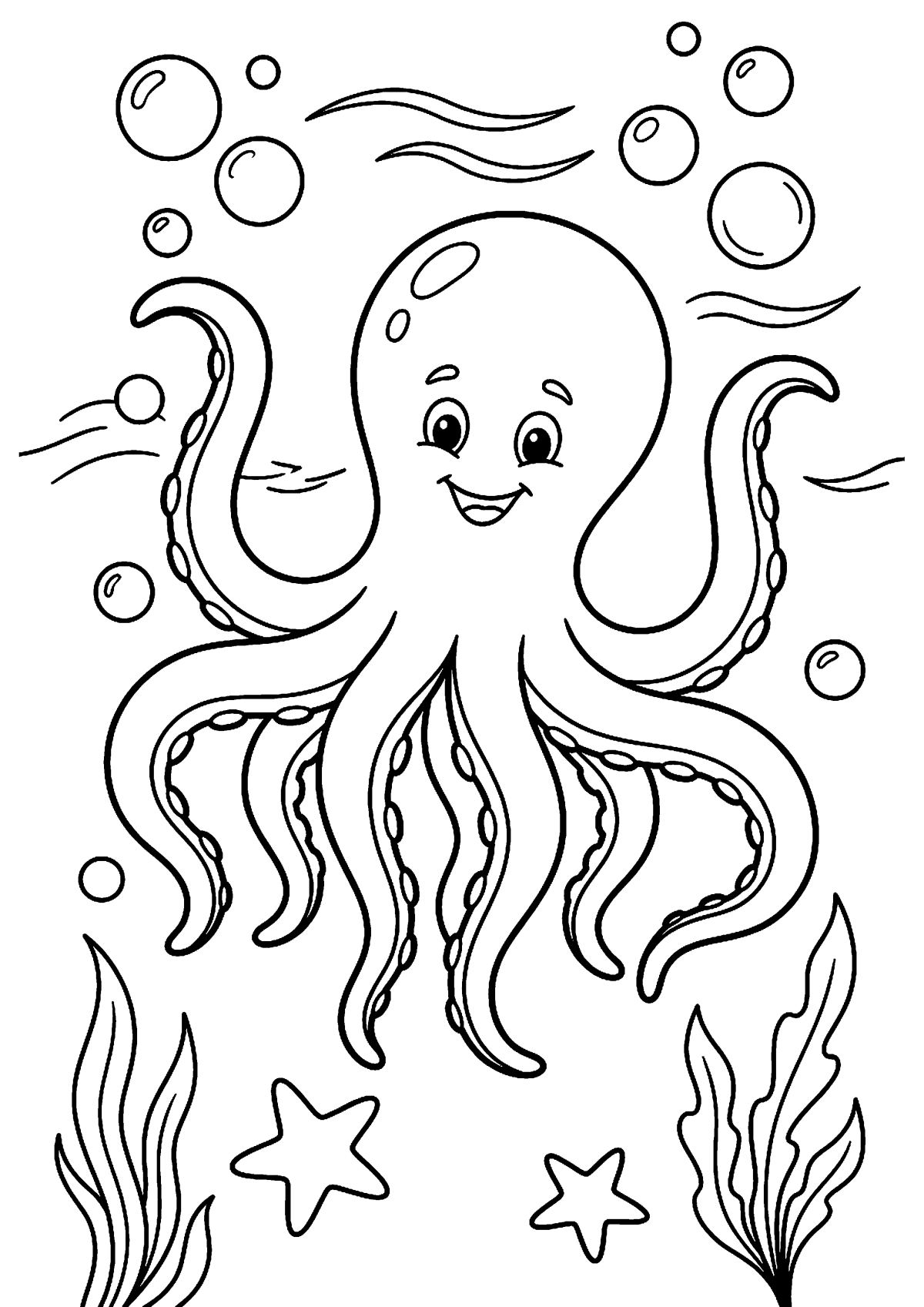 Zwemende octopus kleurplaat — gratis kleurplaat printen