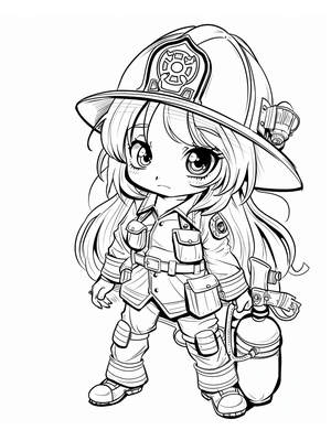 Brandweervrouw Kleurplaat 1 — gratis kleurplaat